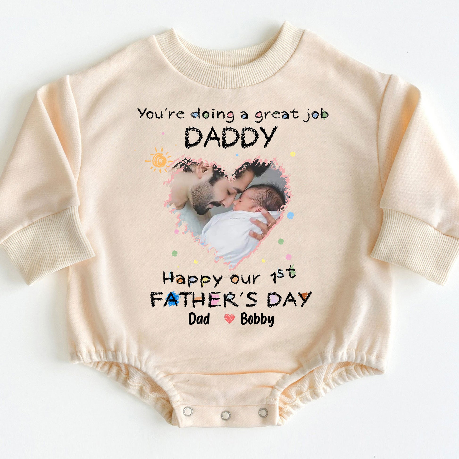 Custom Photo First Father's Day Gift for New Dad - Baby Bodysuit
