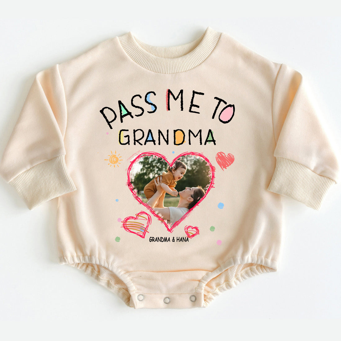 "Pass Me To Grandma" Custom Photo Baby Bodysuit - Personalized Grandchild Baby Bodysuit with Photo & Names