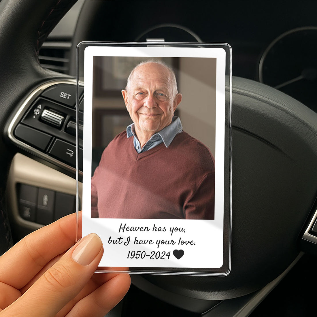 Always in My Heart – Personalized Memorial Visor Clip for Car with Name, Date & Photo – Loving Tribute Gift

