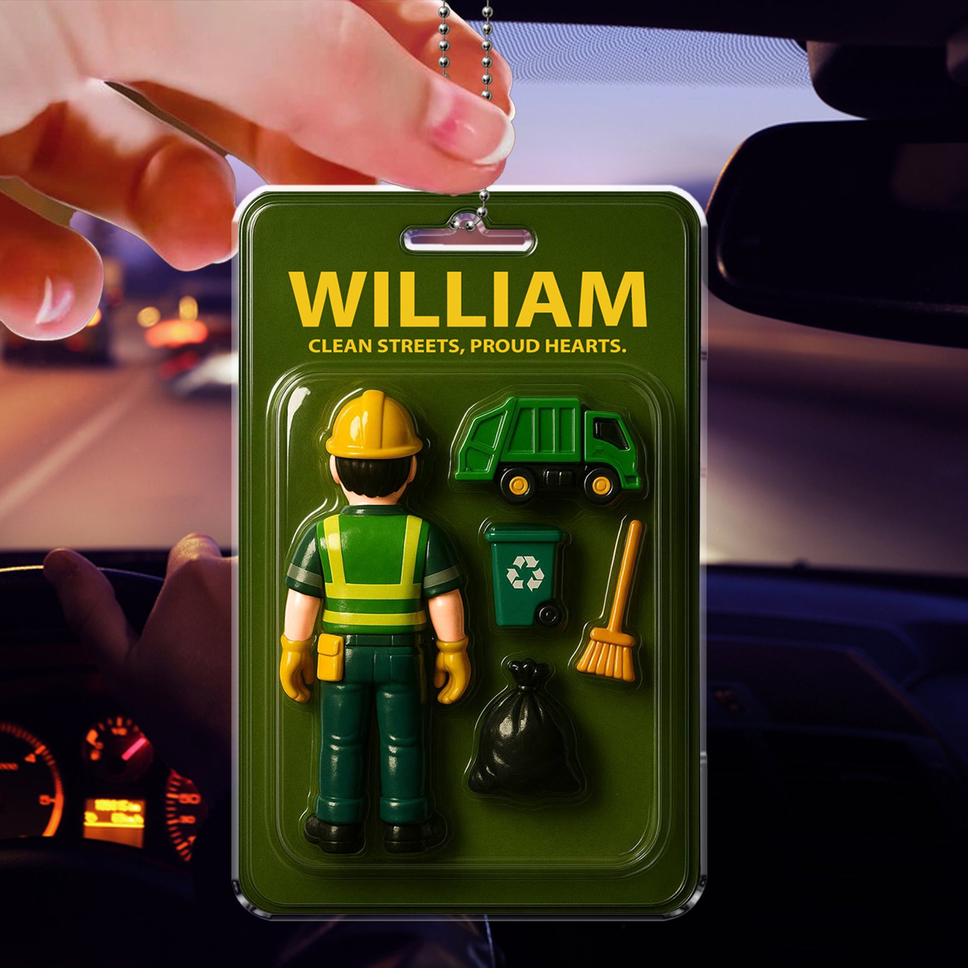 Custom Sanitation Worker Car Hanging Decor - Personalized Gift for Garbage Man