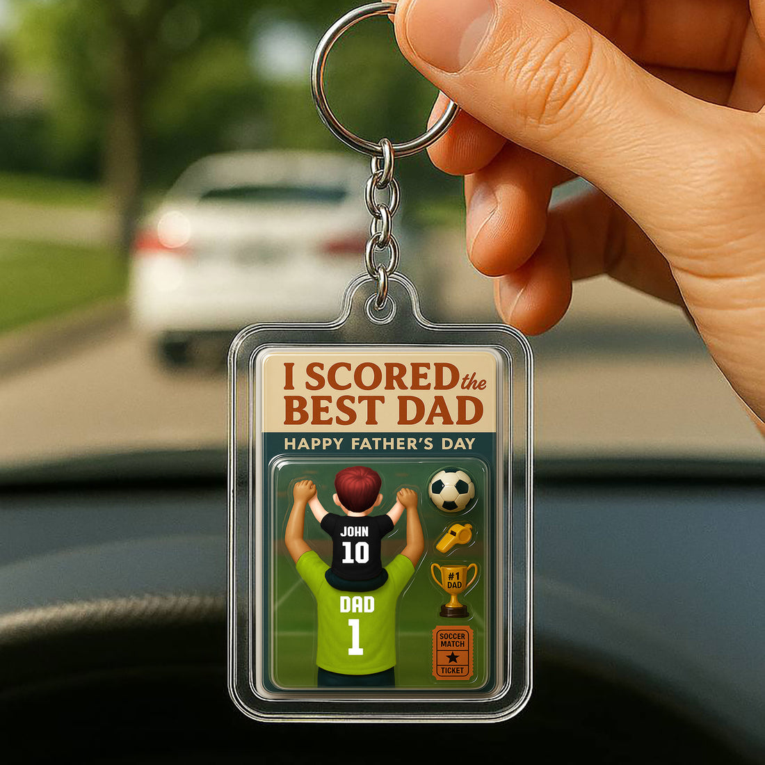 I Scored the Best Dad Soccer Keychain – Personalized 3D Acrylic Father’s Day Gift from Son – Custom Name and Jersey Design