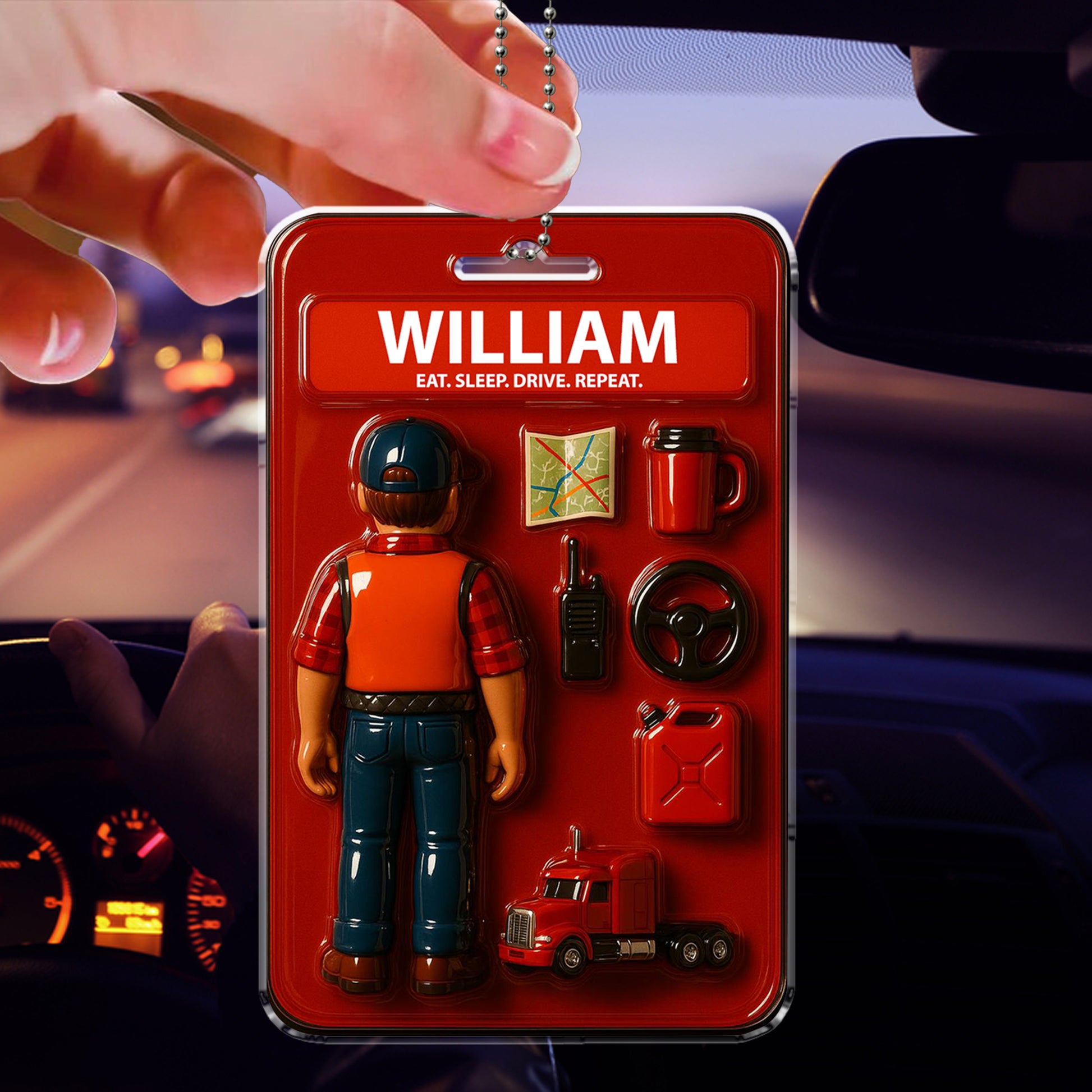 Custom Truck Driver Acrylic Car Ornament – Personalized Father’s Day Gift for Trucker Dads Who Live Life Behind the Wheel

