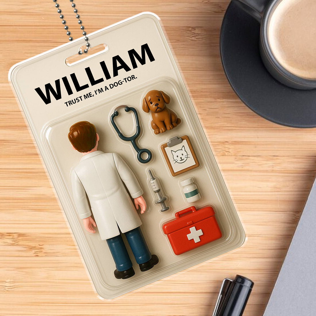 Personalized Veterinarian Car Hanging Ornament - Custom Name "Dog-tor"