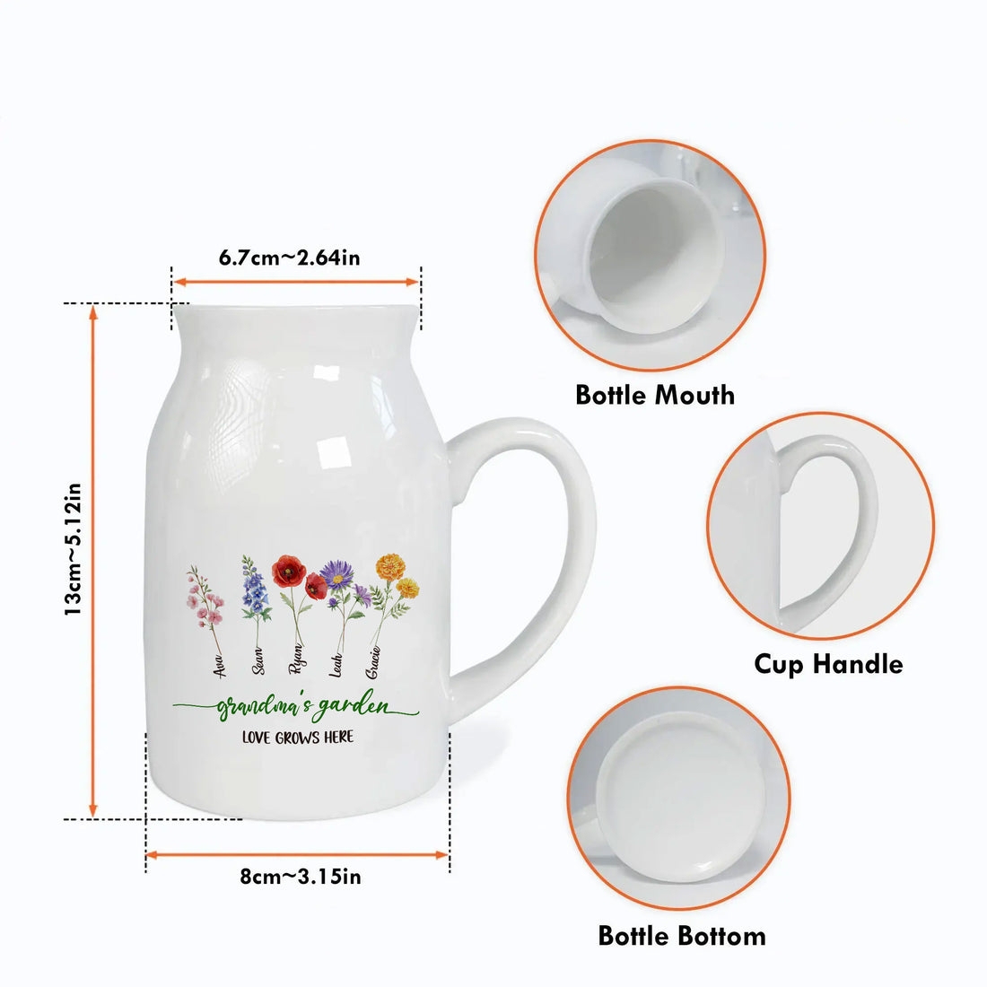 Grandma Garden Love Grows Here Birth Flower Personalized Ceramic Vase