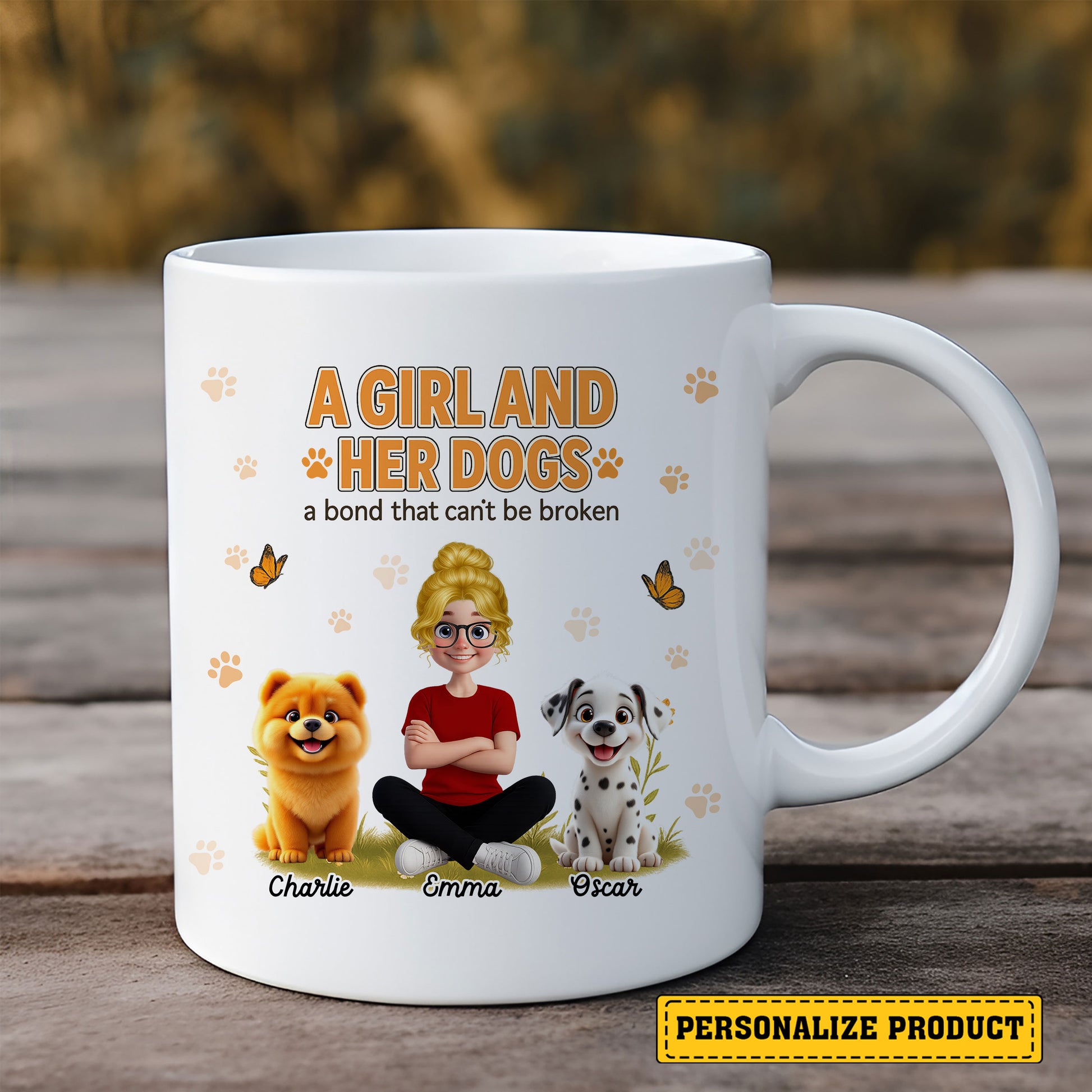 Customized Ceramic Mug for Dog Lovers – A Girl and Her Dogs Design That Captures the Joy and Love Between a Pet Mom and Her Pups


