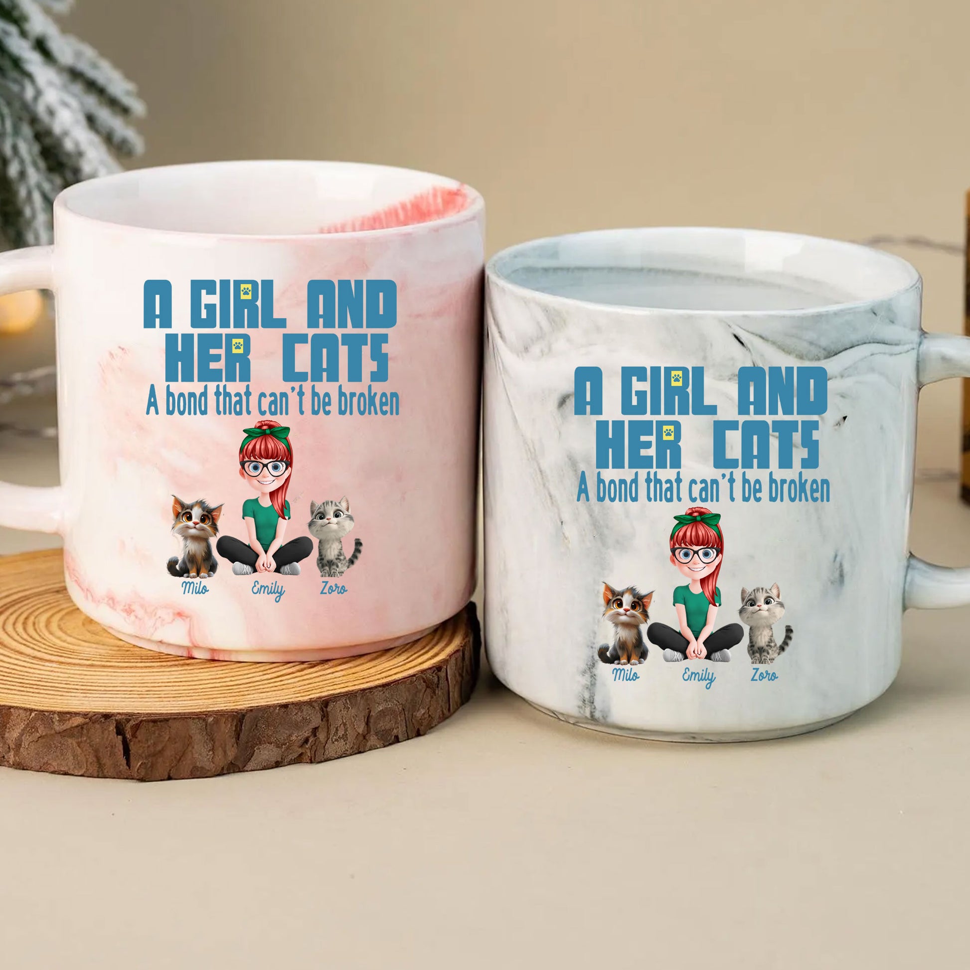 Cute Custom Mug for Her: Personalized Girl and Cats Design 