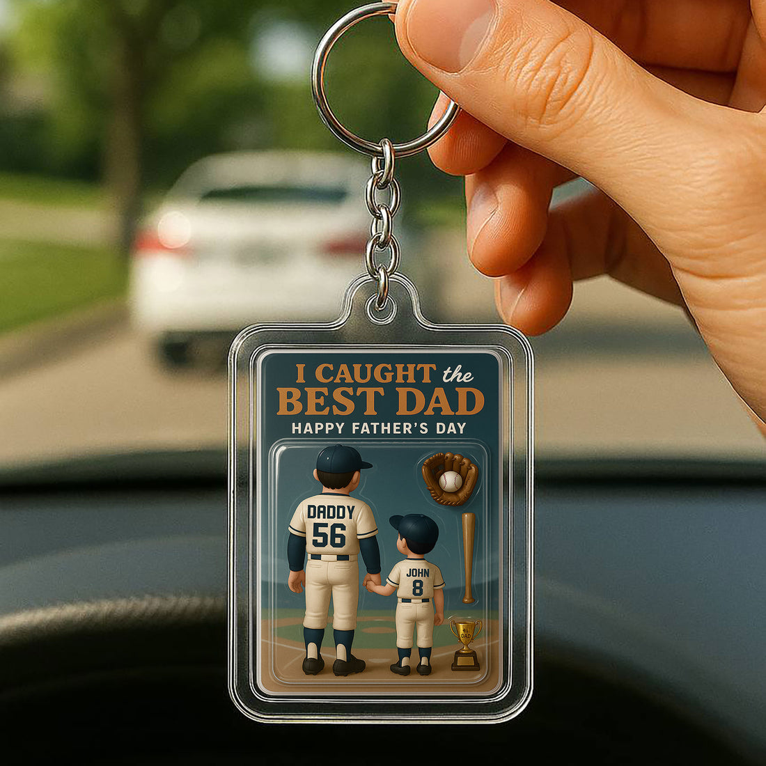 Dad and Daughter Baseball Keychain – Custom 3D Acrylic Father’s Day Gift – “I Caught the Best Dad” Keepsake for Sports Lovers