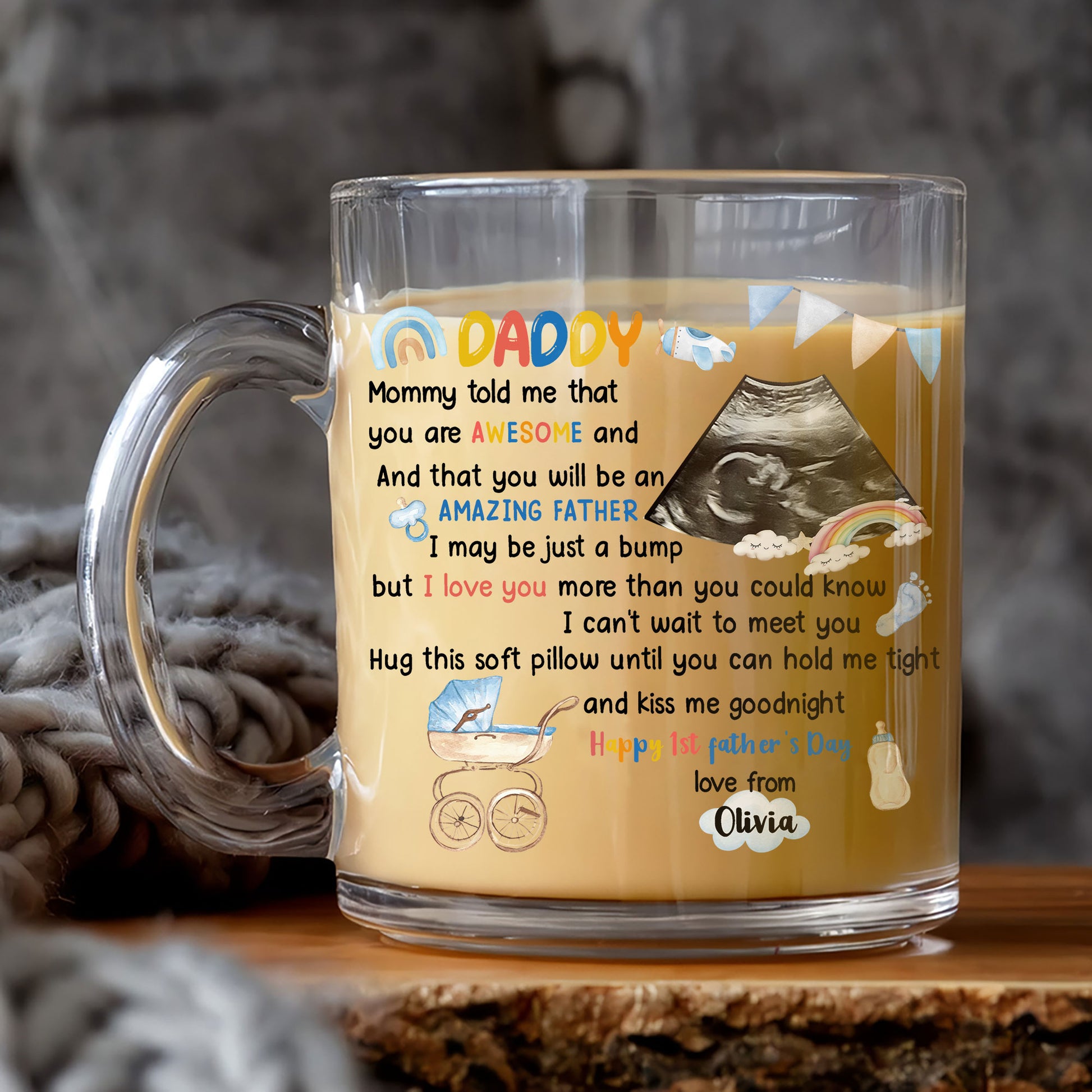 Daddy-to-Be Ultrasound Mug – Baby Bump’s First Father’s Day Surprise – Personalized Gift for New Dad with Sweet Poem and Name
