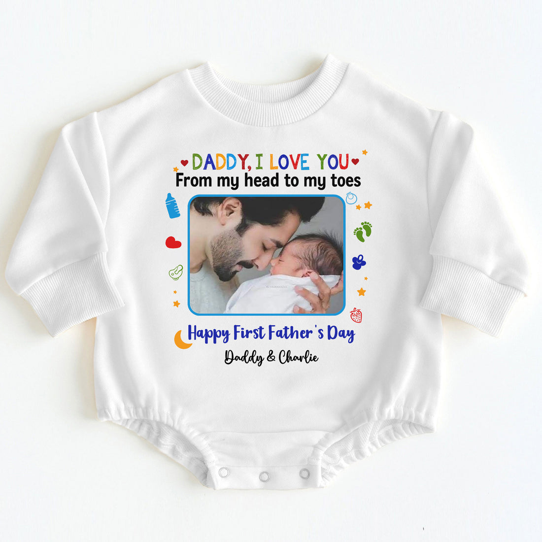 Custom Photo First Father's Day Gift for New Dad - Baby Bodysuit