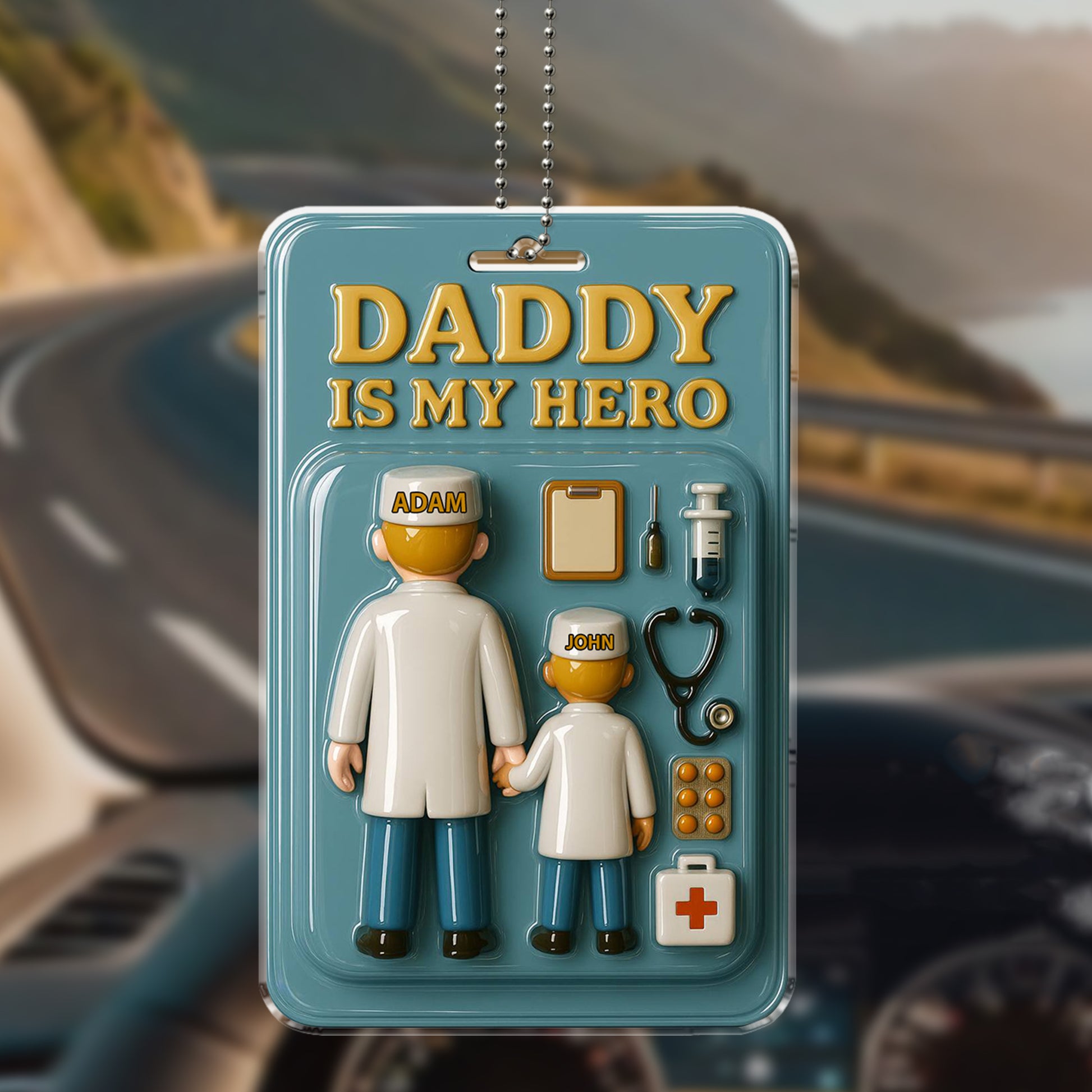 Daddy Is My Hero Acrylic Ornament – Father’s Day Gift for Doctor Dad and Son, Perfect for Car Mirror or Office Desk Display
