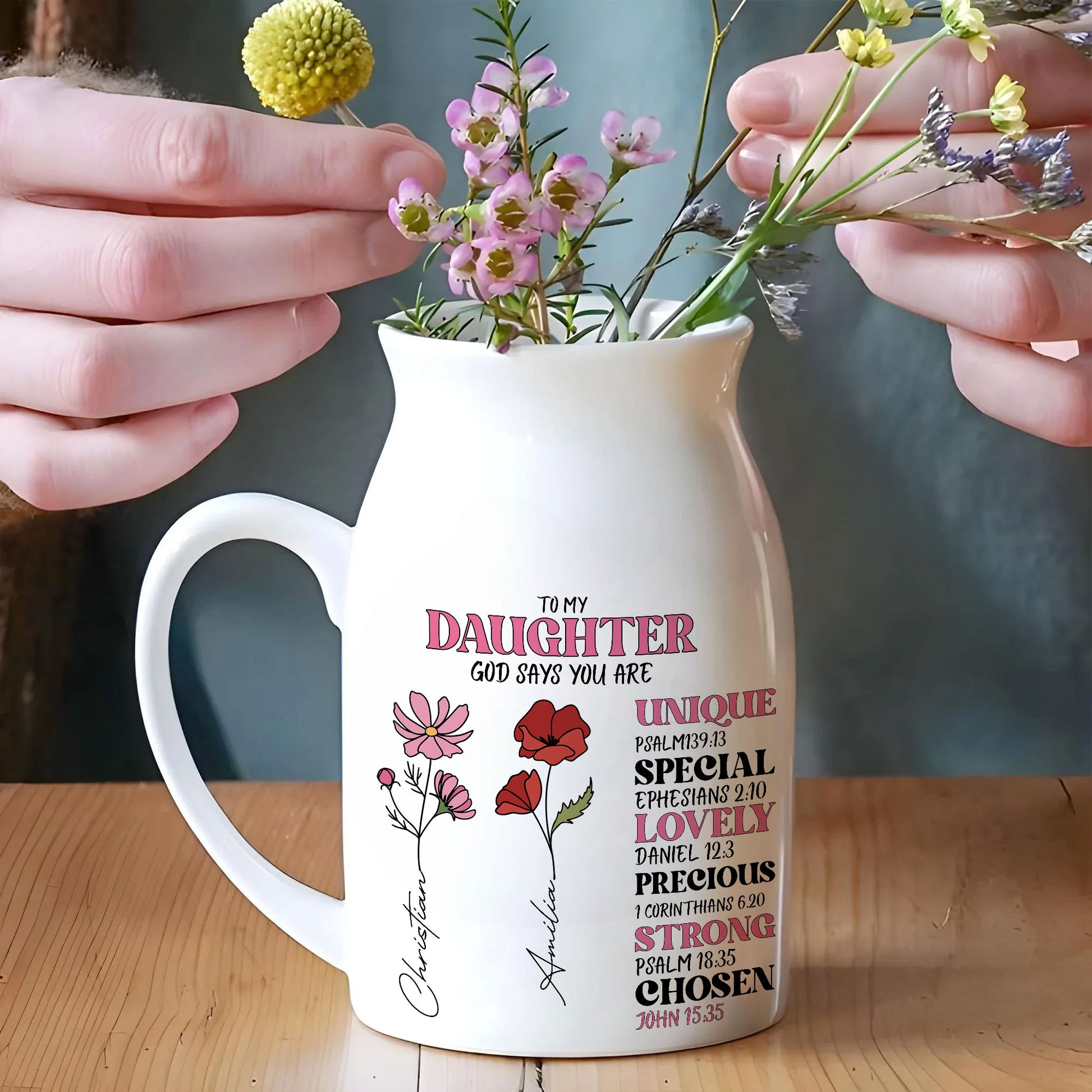Daughter God Says You Are Birth Flower Personalized Ceramic Vase, Custom Daughter Gift