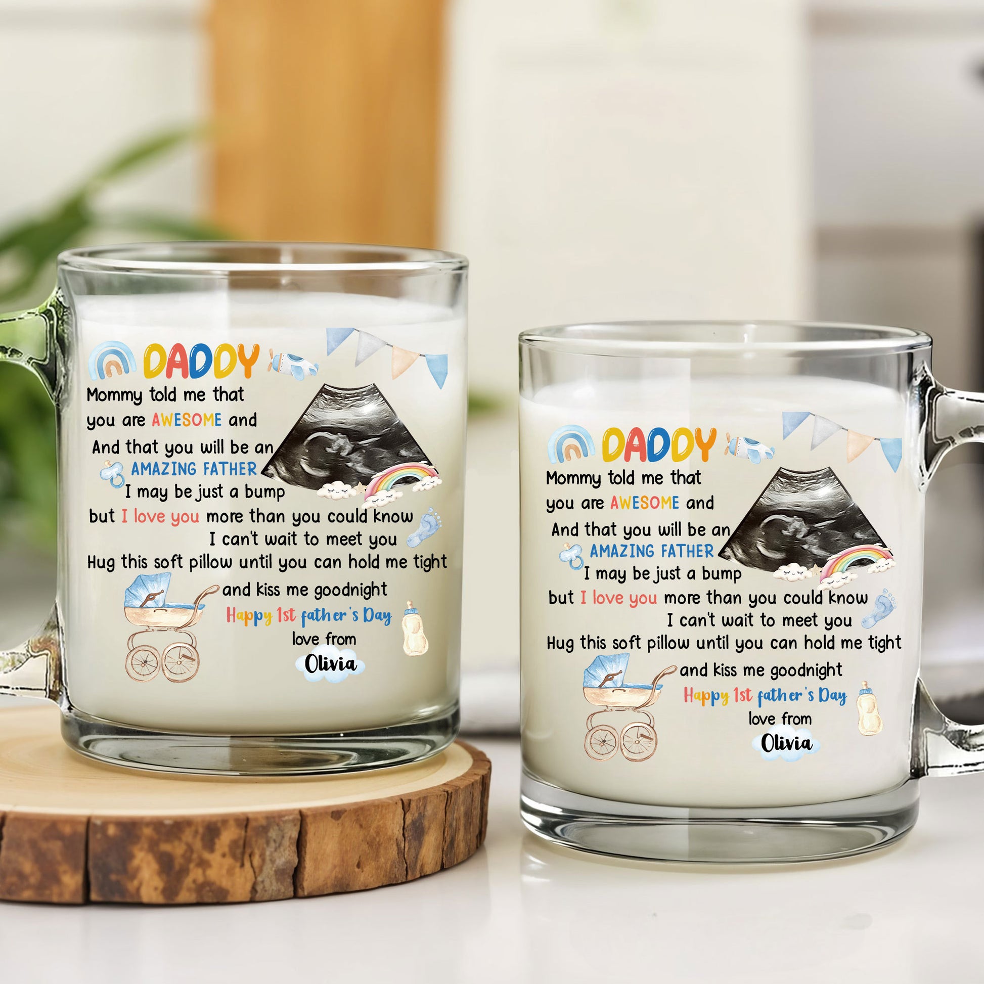 Dear Daddy Personalized Glass Mug – From the Bump with Love – First Father’s Day Gift Featuring Baby Sonogram & Heartfelt Message