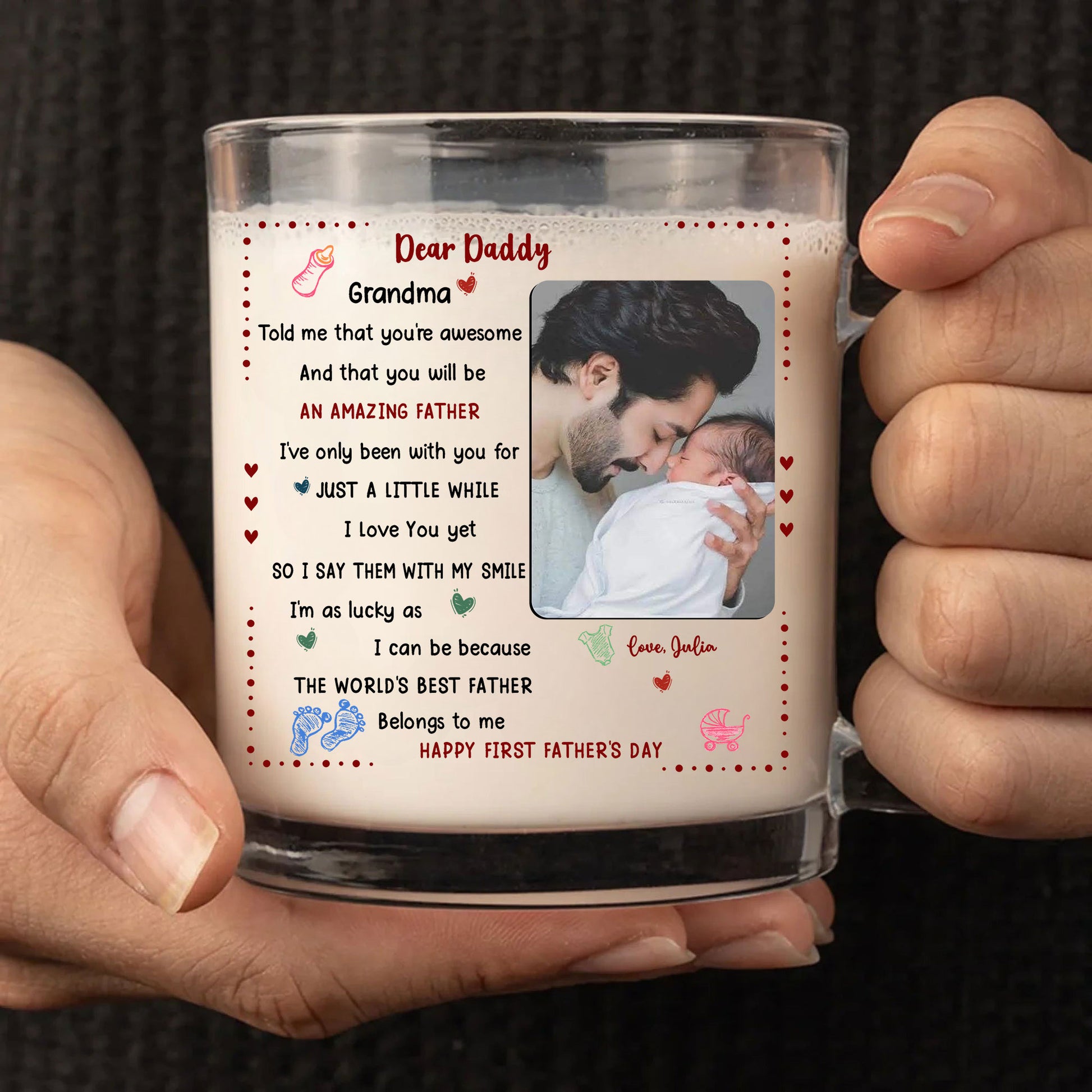 Dear Daddy Photo Mug – First Father’s Day Gift from Baby – Personalized Keepsake for New Dads with Message and Picture from Baby