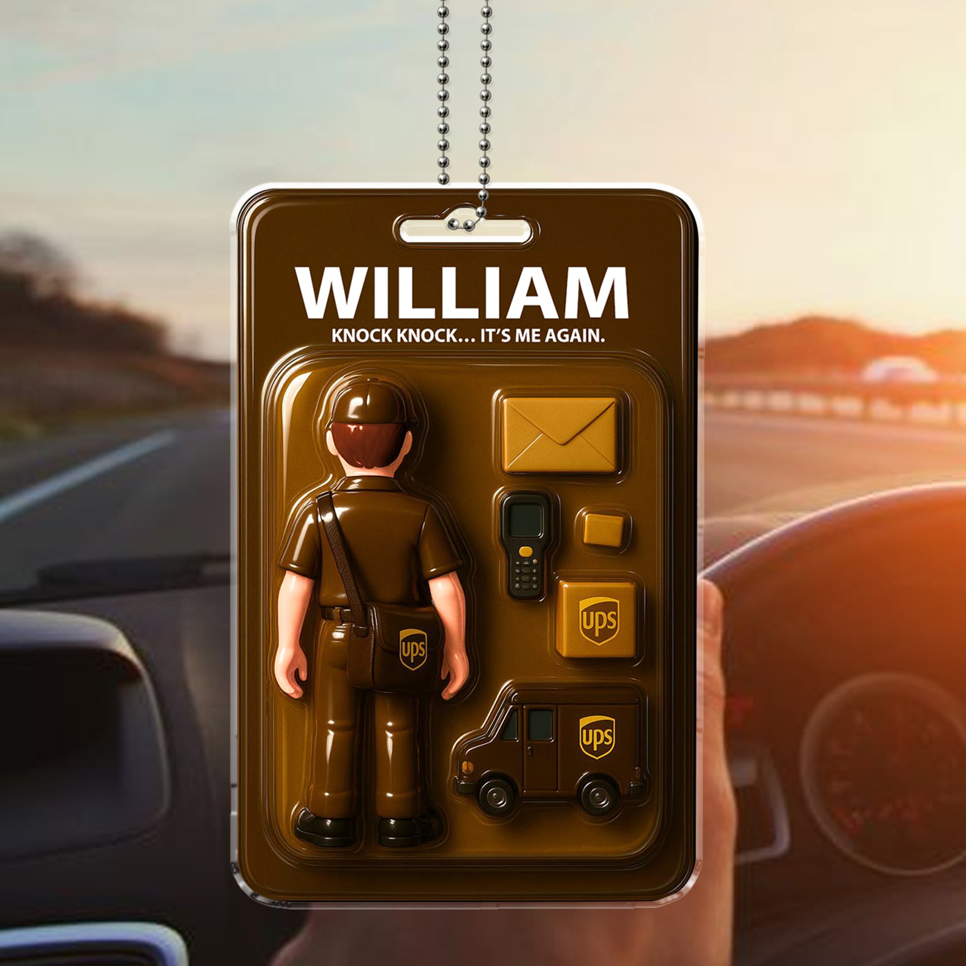 Delivery Driver Gift for Dad – Personalized Car Ornament with Custom Name – Funny Dad Life Father’s Day Present for Rearview Mirror or Desk