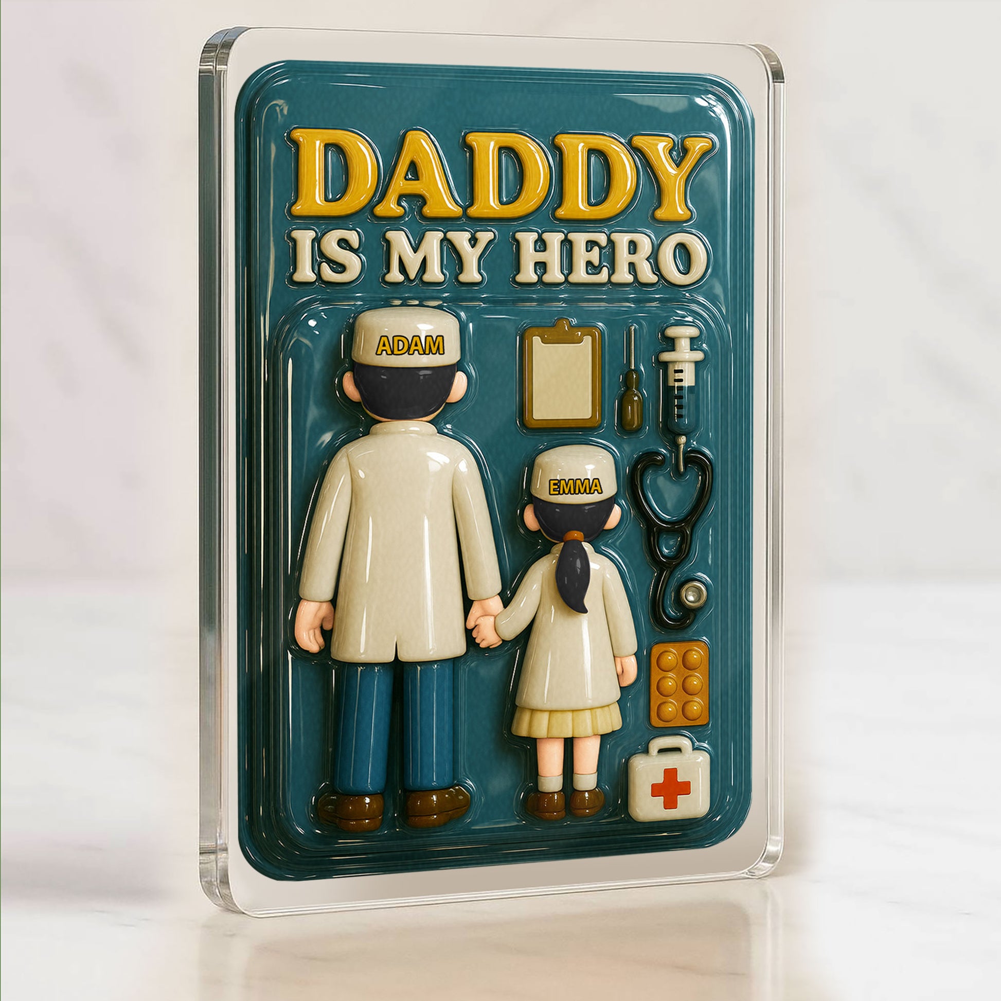 Doctor Dad Father's Day 3D Plaque - Personalized "My Hero" Medical Desk Gift