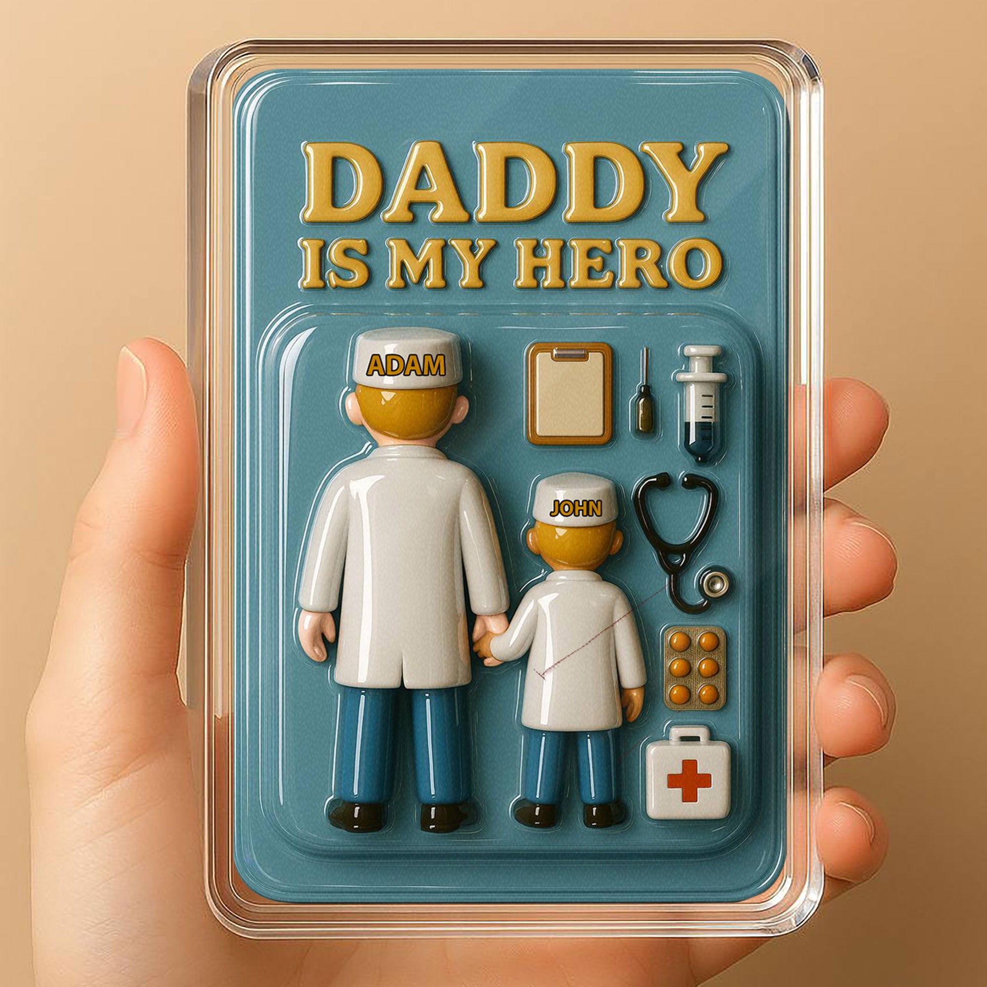 Doctor Dad & Son Father's Day 3D Plaque - Personalized "My Hero" Medical Desk Gift 