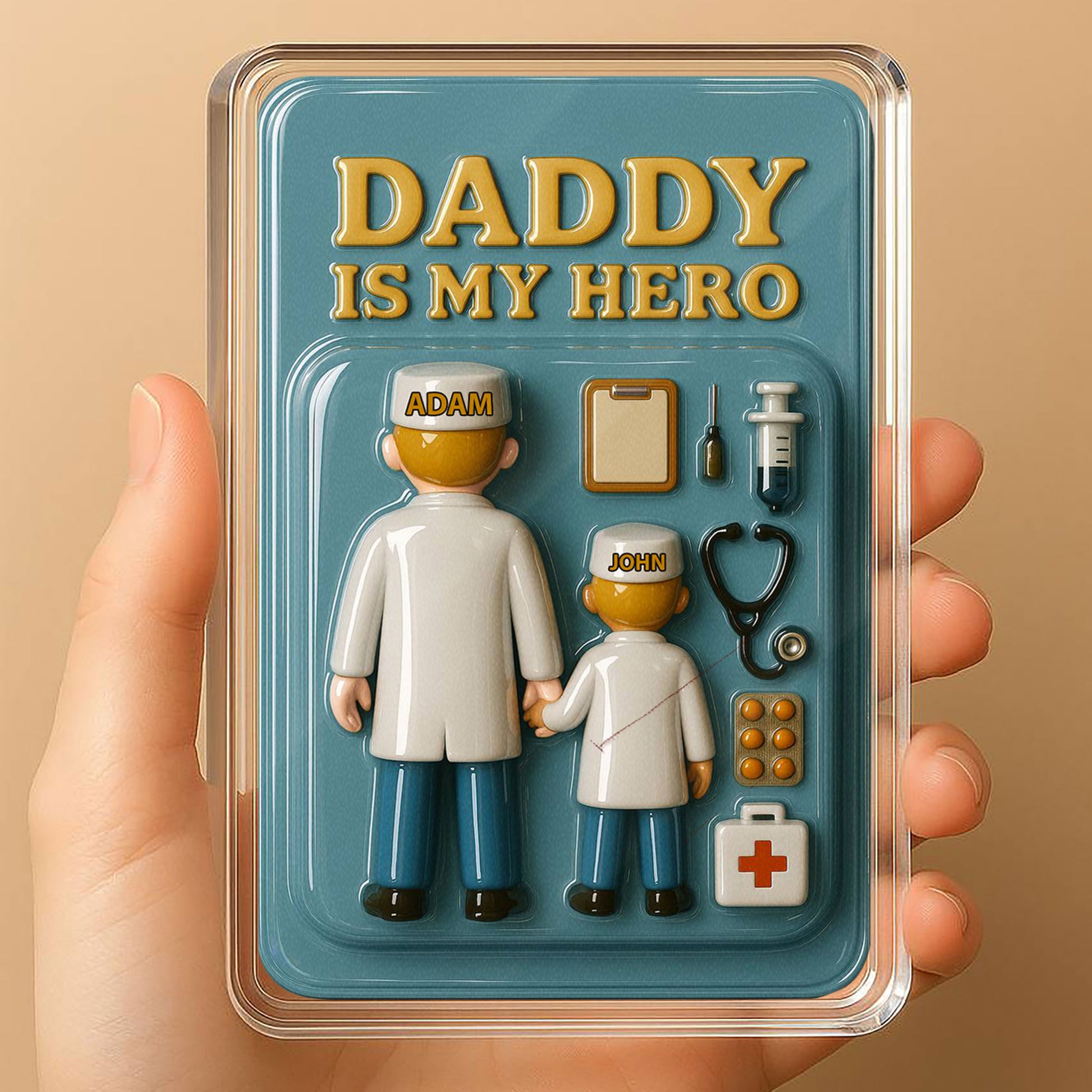 Doctor Dad & Son Father's Day 3D Plaque - Personalized "My Hero" Medical Desk Gift 