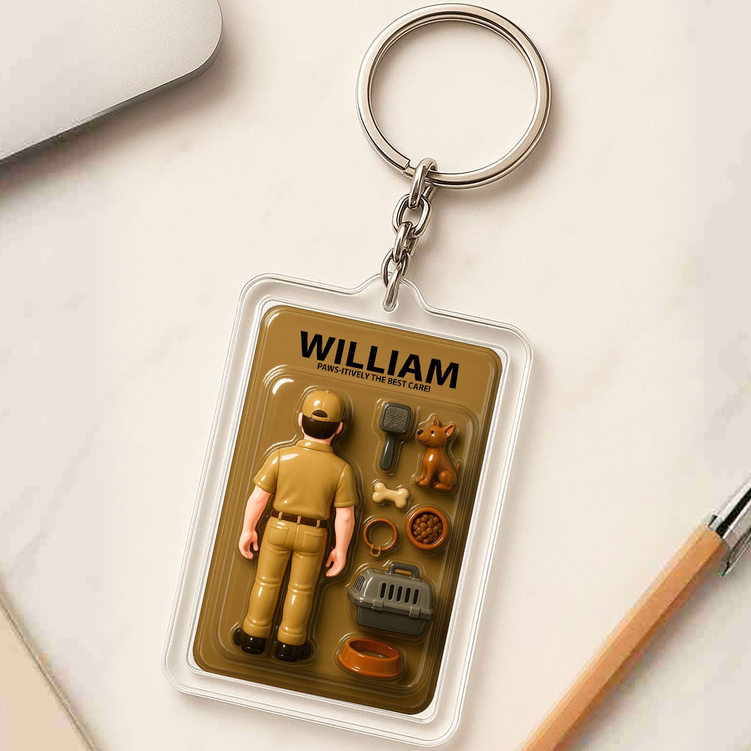 Dog Care Professional Father's Day 3D Keychain - Personalized "Pawsitively Best" Gift