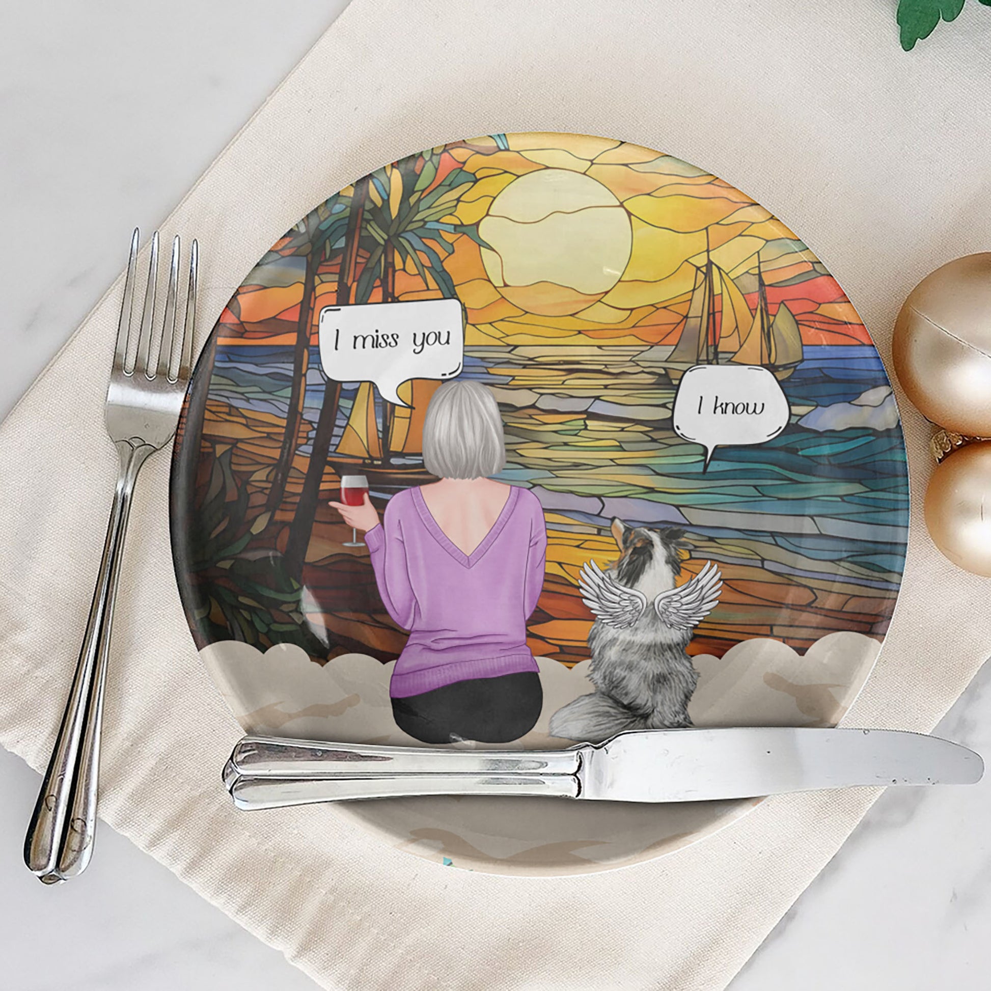 Dog Lover Memorial Custom Dog Name With Birth Flower Ceramic Plate, Gift For Mom, Gift For Grandma