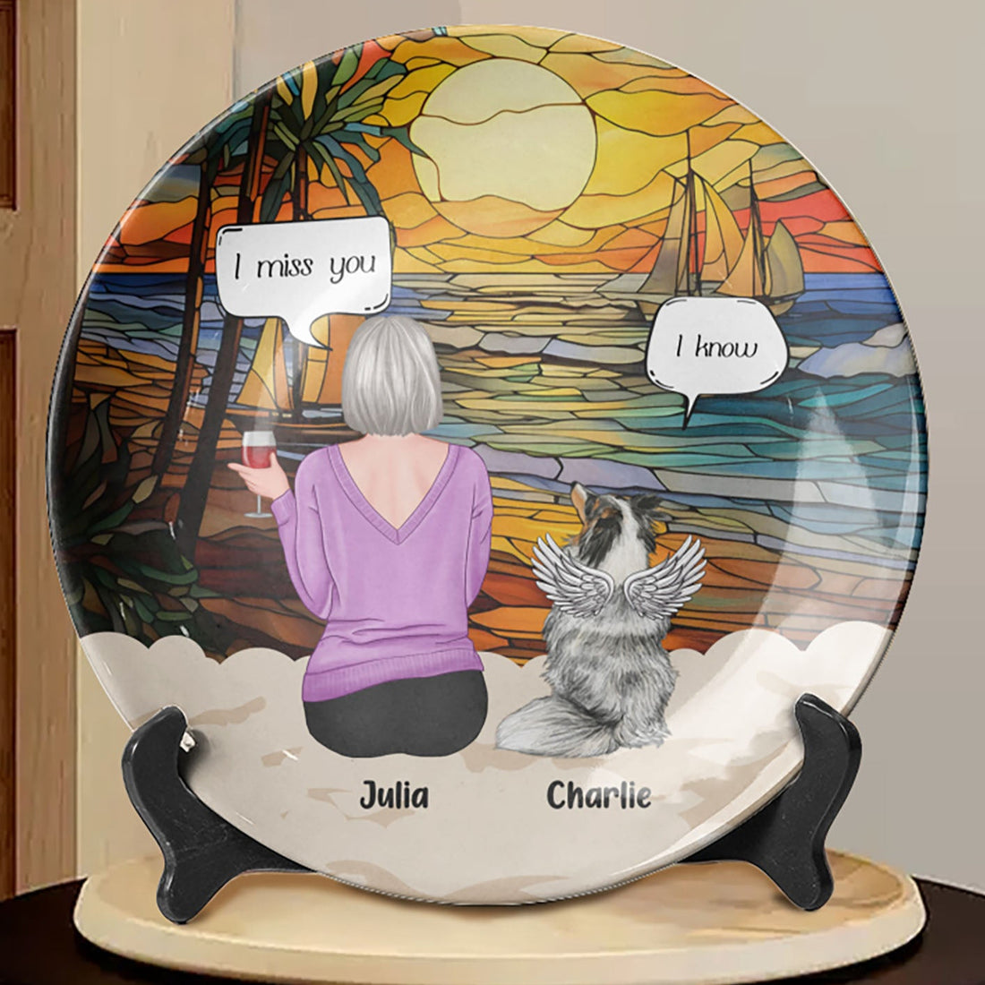 Dog Lover Memorial Custom Dog Name With Birth Flower Ceramic Plate, Gift For Mom, Gift For Grandma, Mother's Day Gift, Memorial Plate