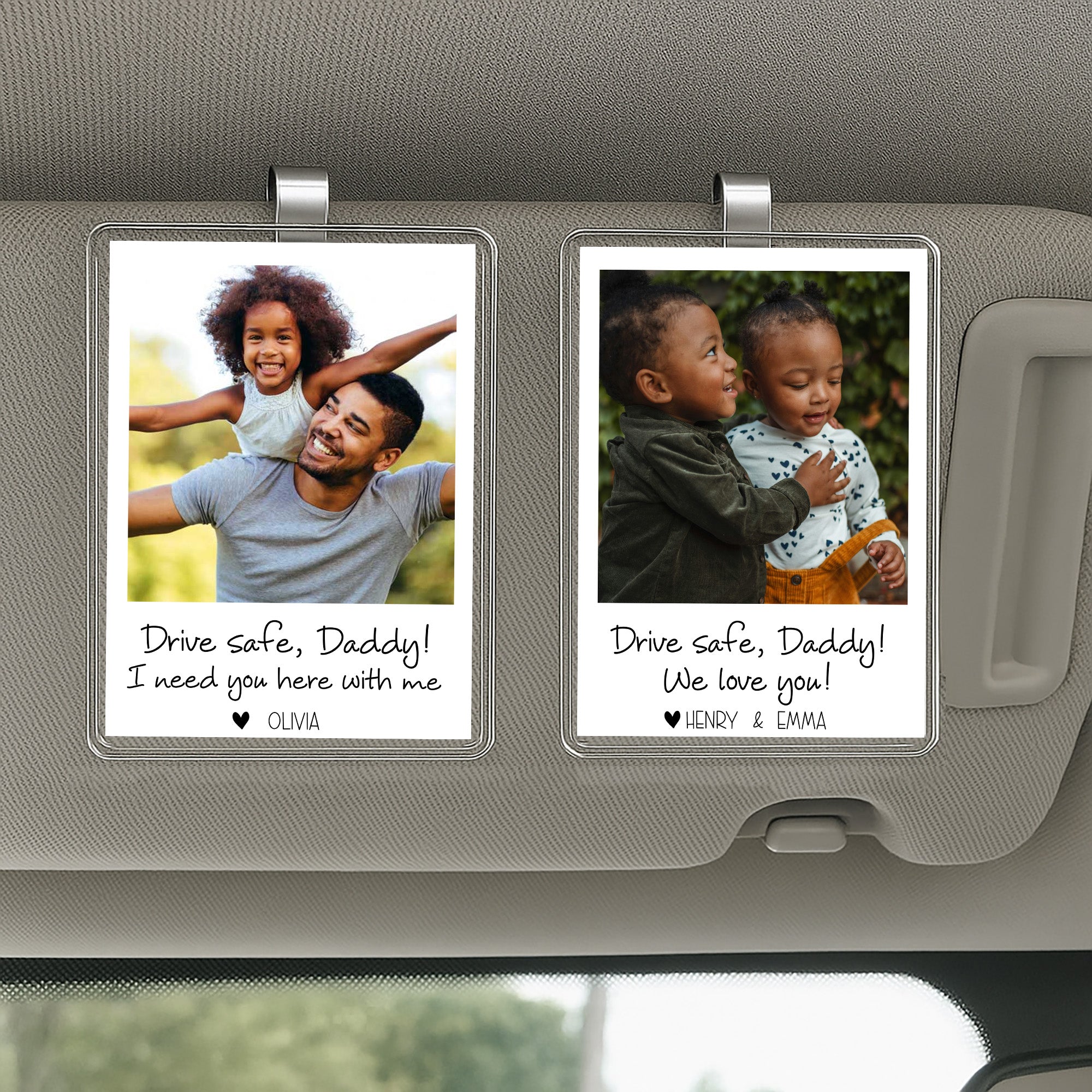Drive Safe Daddy Acrylic Car Visor Clip – Custom Photo Gift for Father’s Day 2025 from Son or Daughter – Personalized Keepsake with Child’s Name

