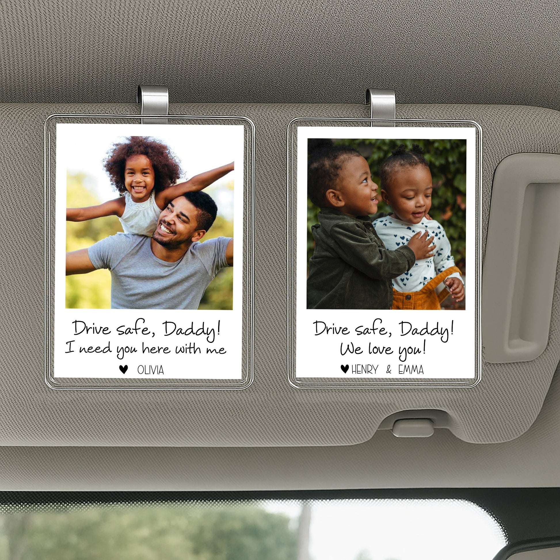 Drive Safe Daddy Acrylic Car Visor Clip – Custom Photo Gift for Father’s Day 2025 from Son or Daughter – Personalized Keepsake with Child’s Name


