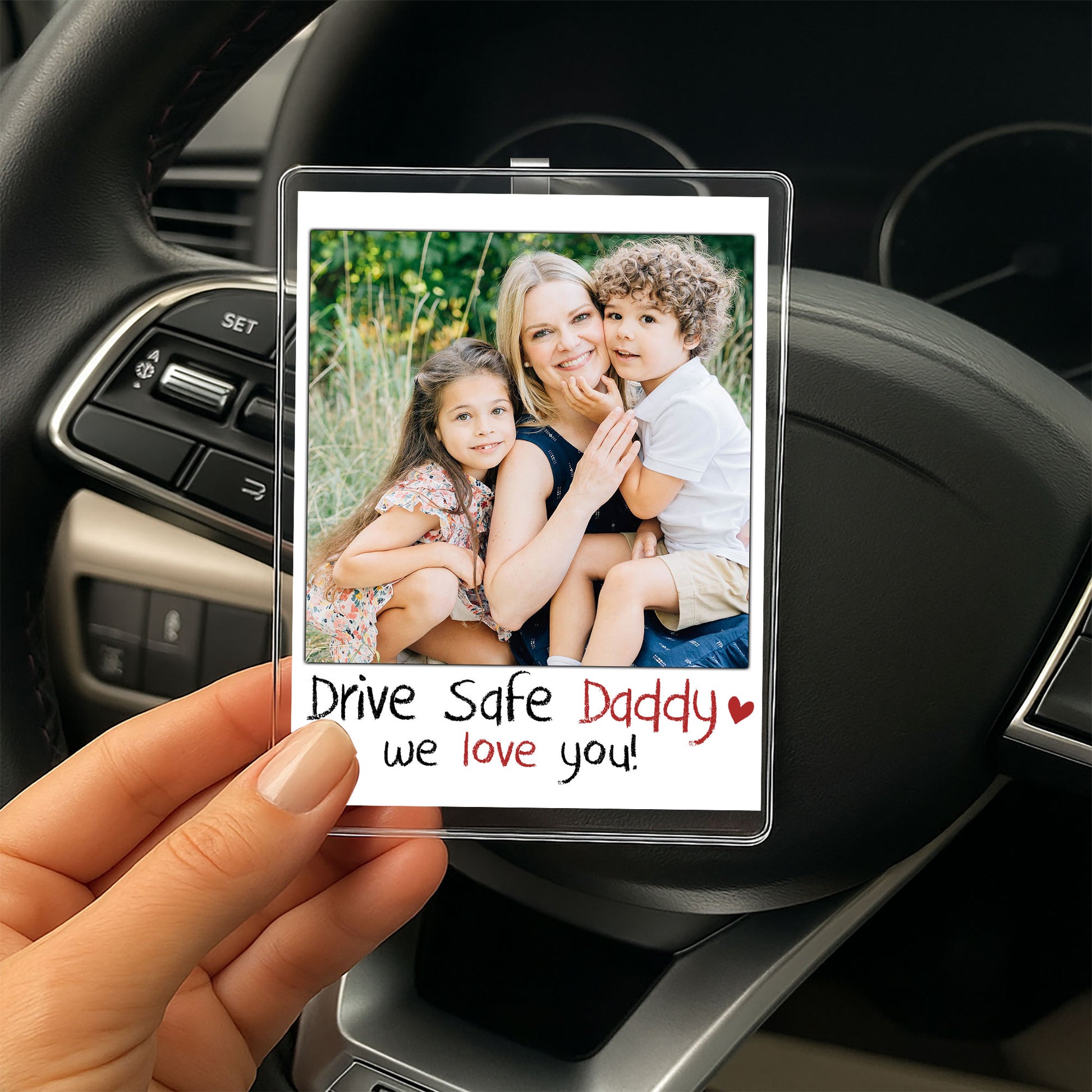 Drive Safe Daddy I Love You Visor Clip – Custom Acrylic Car Photo Ornament – Father's Day Gift for Dad from Daughter and Son

