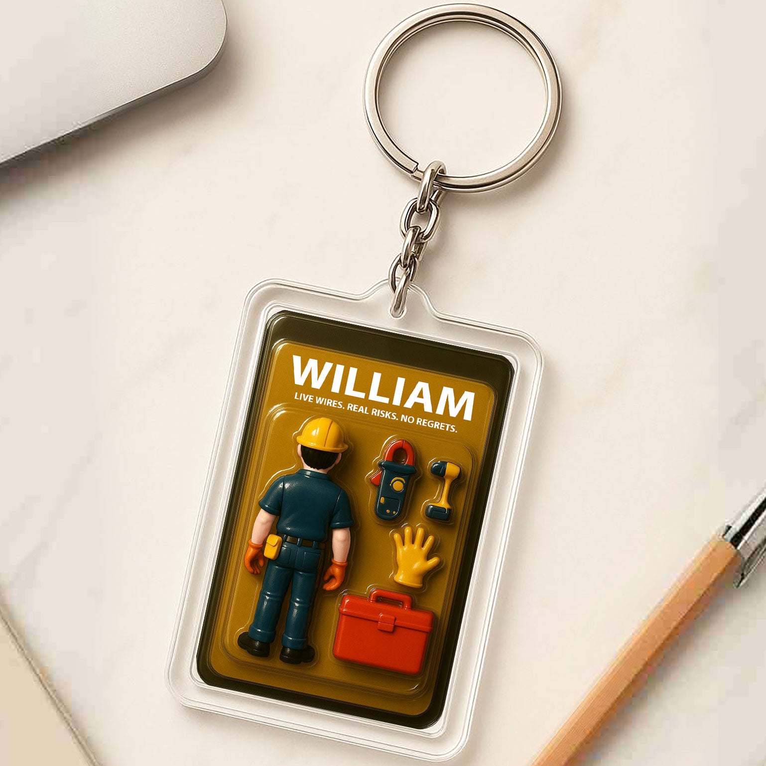 Electrician Father's Day 3D Keychain - Personalized Tradesman Gift "Live Wires