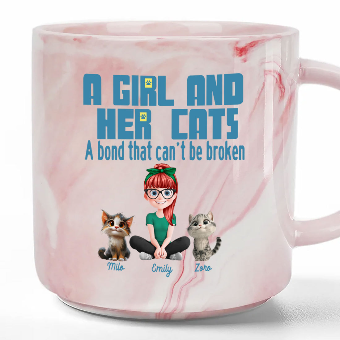 Embrace and celebrate your special connection every day. Order your A Girl And Her Cats - Personalized Marble Mug and keep that unbreakable bond close with every sip!