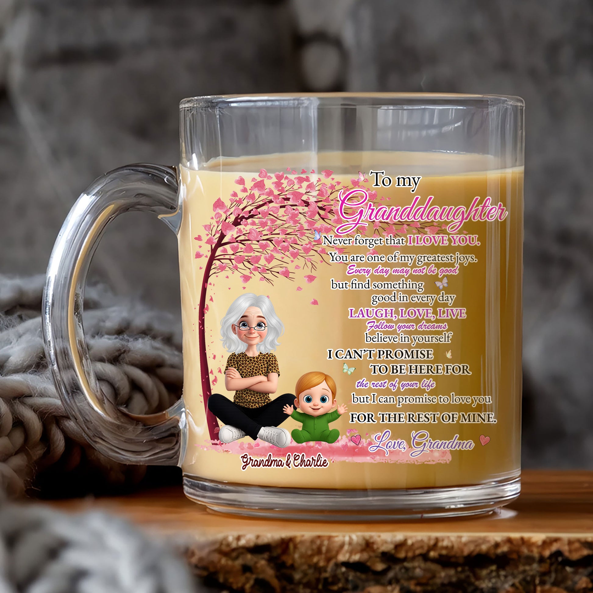 Emotional Gift from Grandma to Granddaughter – Glass Coffee Mug with Love Message, Perfect for Teens, Adults, or Graduation Surprises

