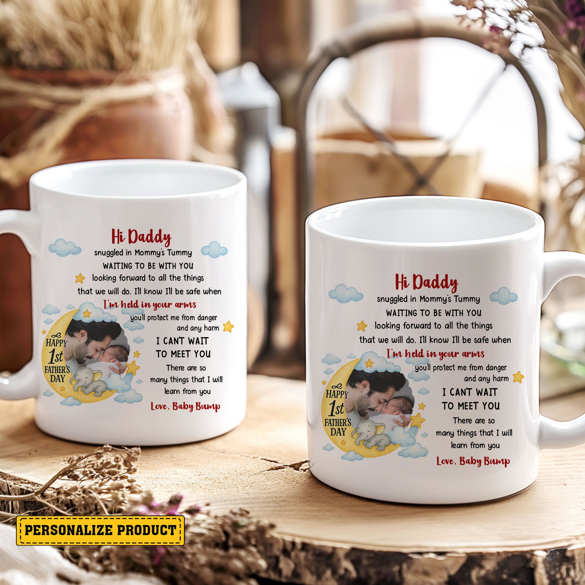 Emotional “Hi Daddy” Baby Bump Poem Mug – Personalized Ceramic Cup for First Father’s Day – Gift for Expecting Dads Celebrating Their New Journey