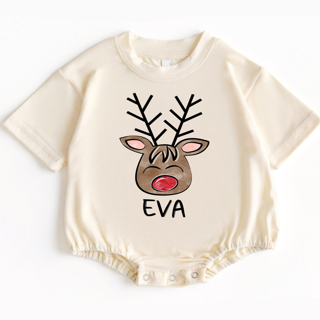 Custom Reindeer Christmas Cute Baby Romper, Christmas Kids shirt, little reindeer face Xmas onesie, Matching Family Christmas Kid, Reindeer Kid name - LuthCreative