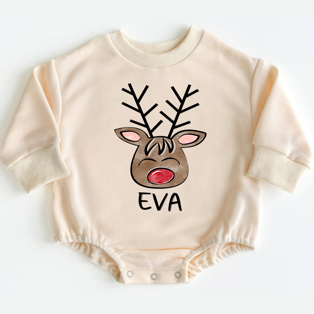 Custom Reindeer Christmas Cute Baby Romper, Christmas Kids shirt, little reindeer face Xmas onesie, Matching Family Christmas Kid, Reindeer Kid name - LuthCreative