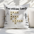 Family Name Crossword Pillow Personalized with Cartoon Portraits and Colorful Design for Grandparents