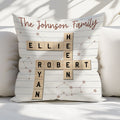 Family Name Puzzle Art Pillow with Names, Initials, and Custom Message for Housewarming Gift