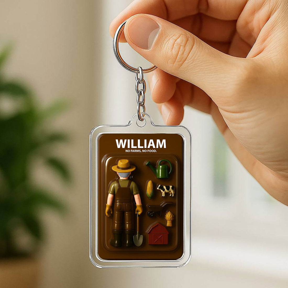 Personalized Farmer Father's Day Gift Acrylic Keychain - 3D Style "No Farms, No Food" Keychain Custom Name