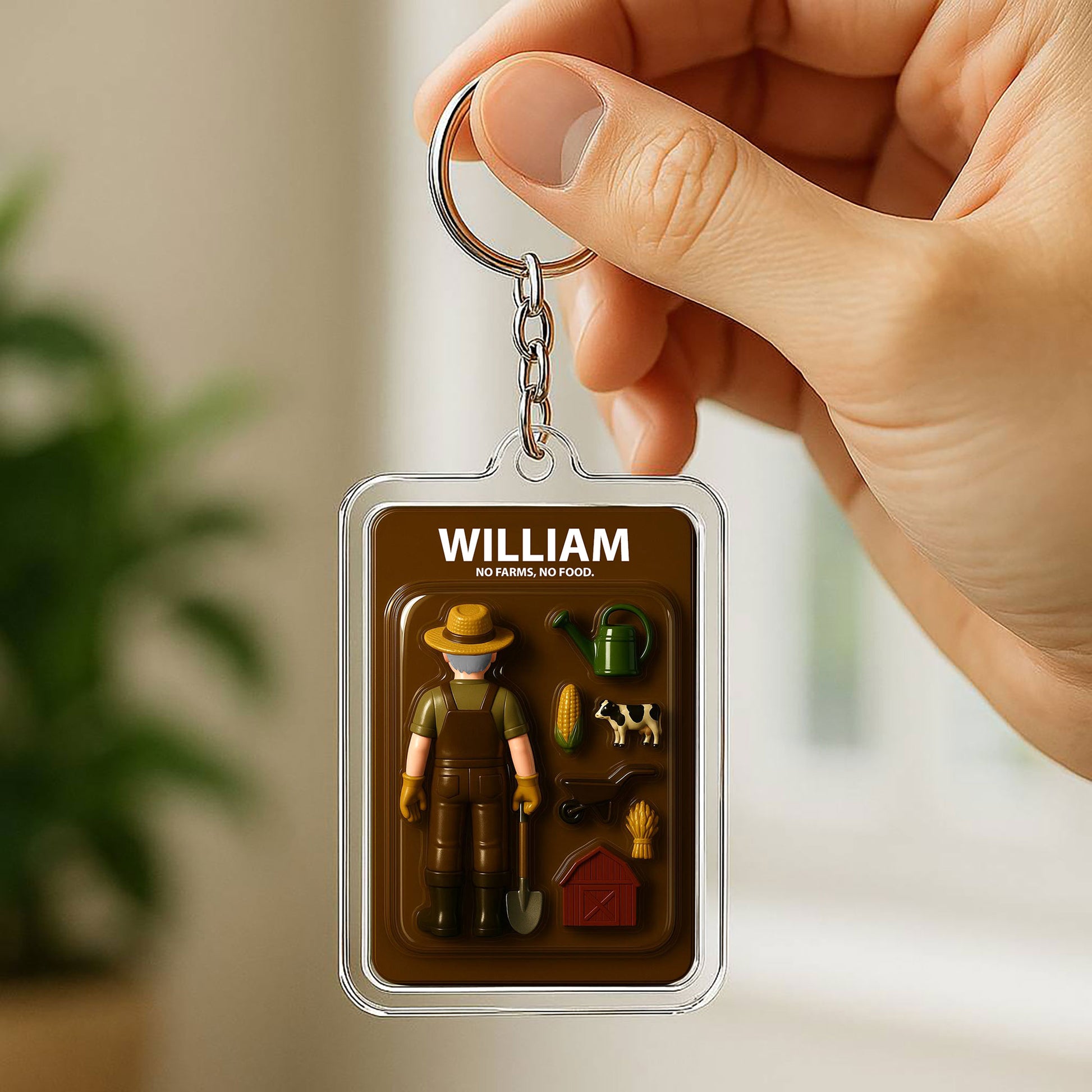 Farmer Father's Day 3D Keychain - Personalized Agriculture Gift "No Farms, No Food" 