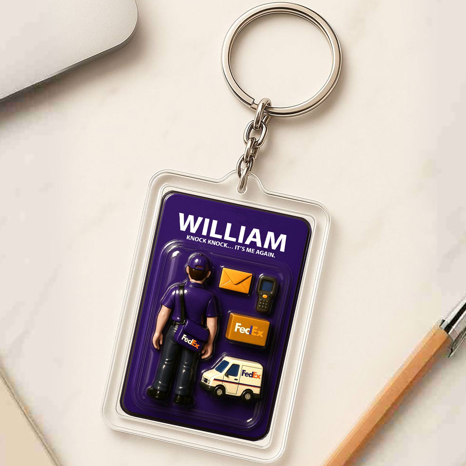 Father's Day Delivery Hero 3D Keychain – Personalized Tribute for Your #1 Dad