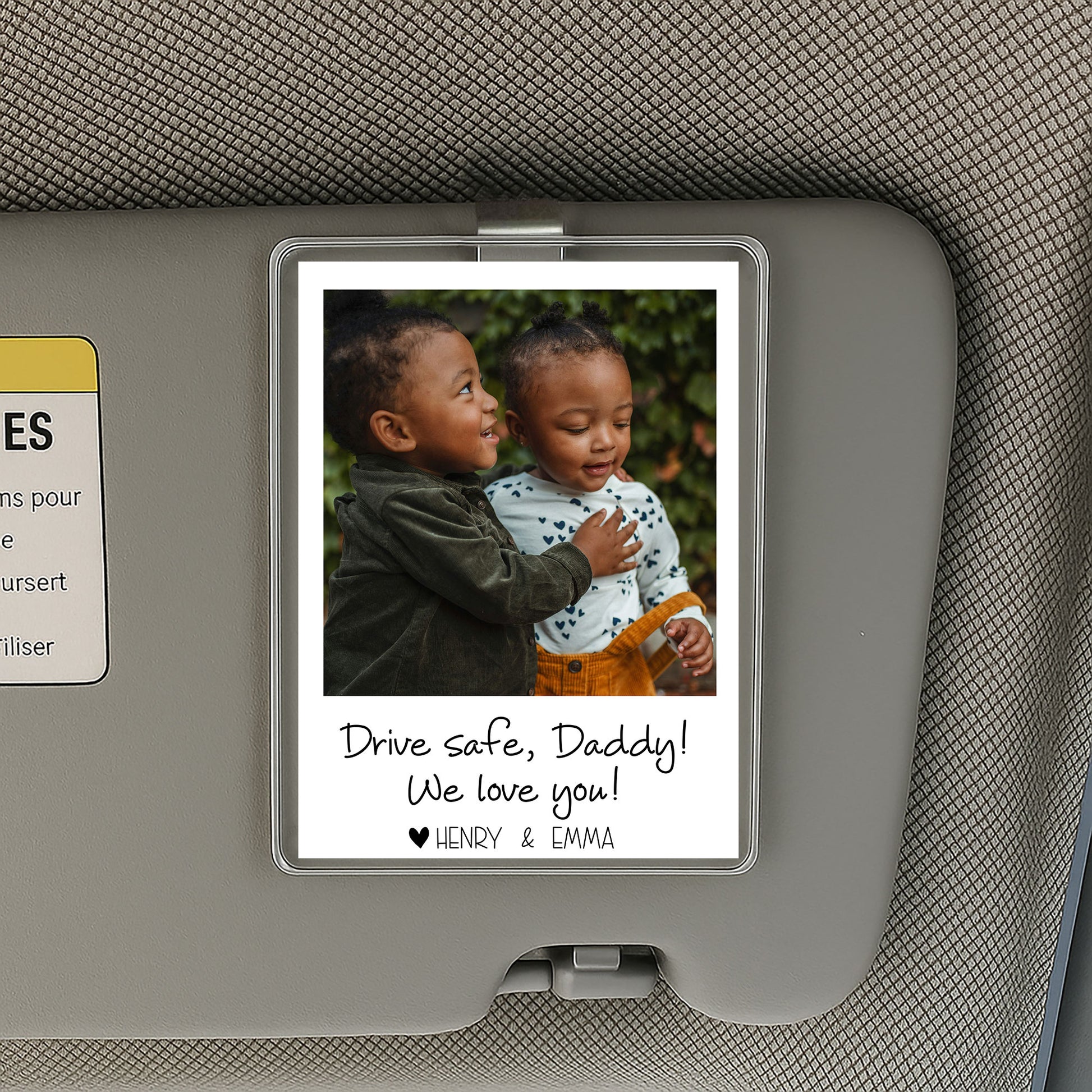 Father’s Day Gift for Dad – Custom Photo Acrylic Car Visor Clip from Kids – “Drive Safe Daddy” Message for Loving Fathers

