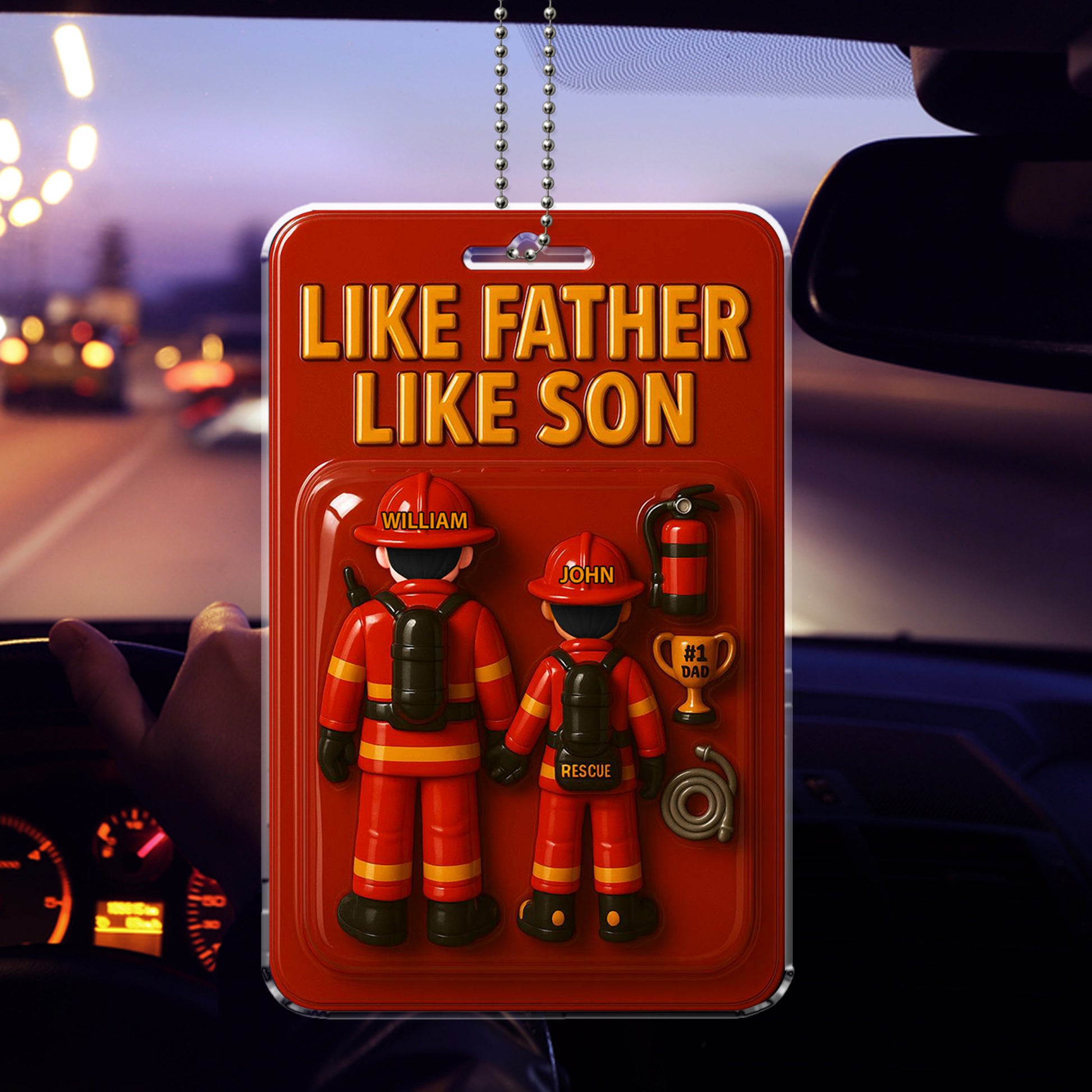 Father’s Day Gift for Firefighter Dad – Car Ornament Featuring Fireman Father and Rescue Son