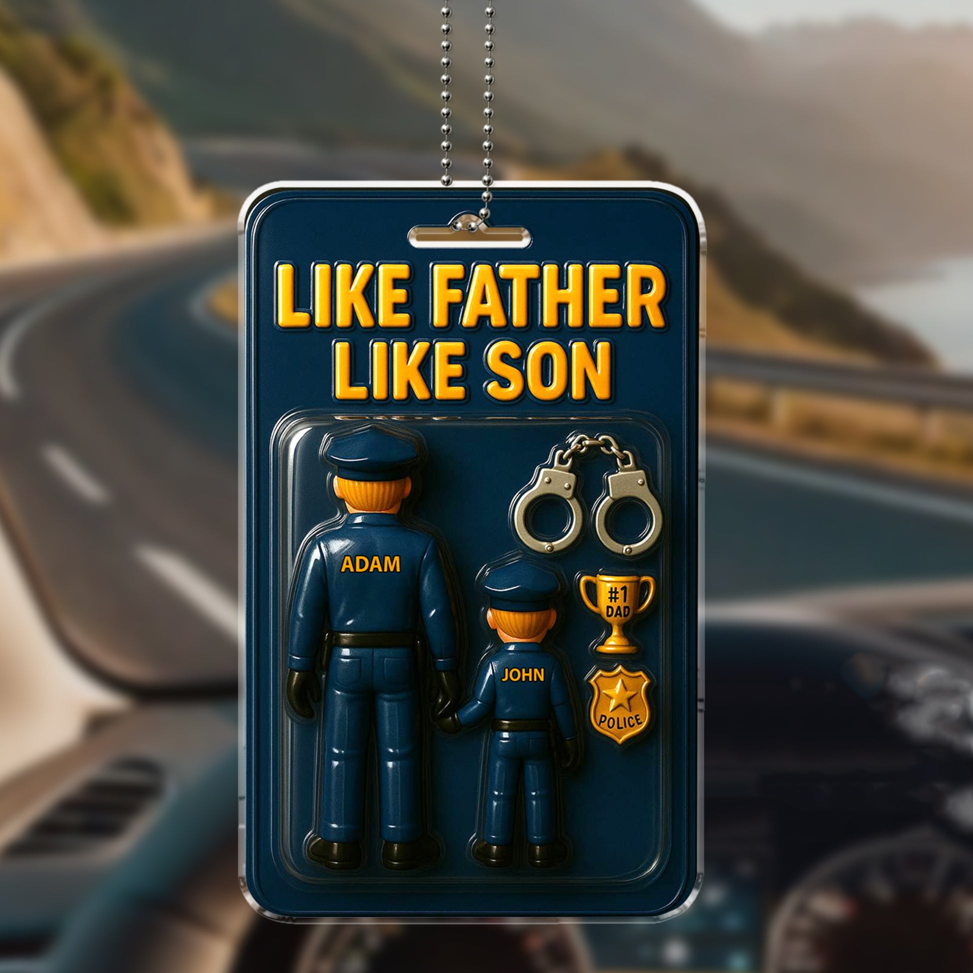 Father’s Day Gift for Police Dads – “Like Father Like Son” Car Ornament – Custom Keepsake for Law Enforcement Families