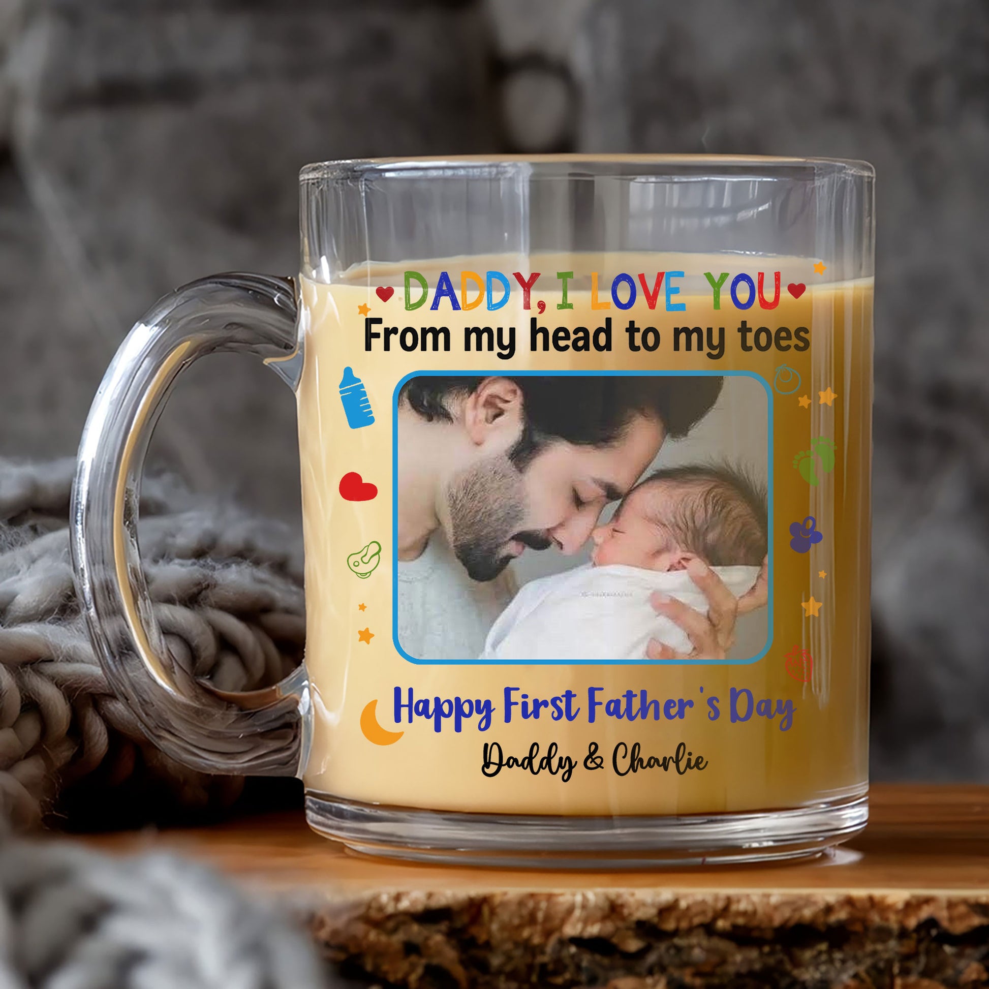 Father’s Day Mug for First-Time Dad – Daddy I Love You From Head to Toes – Customized Gift with Baby’s Photo

