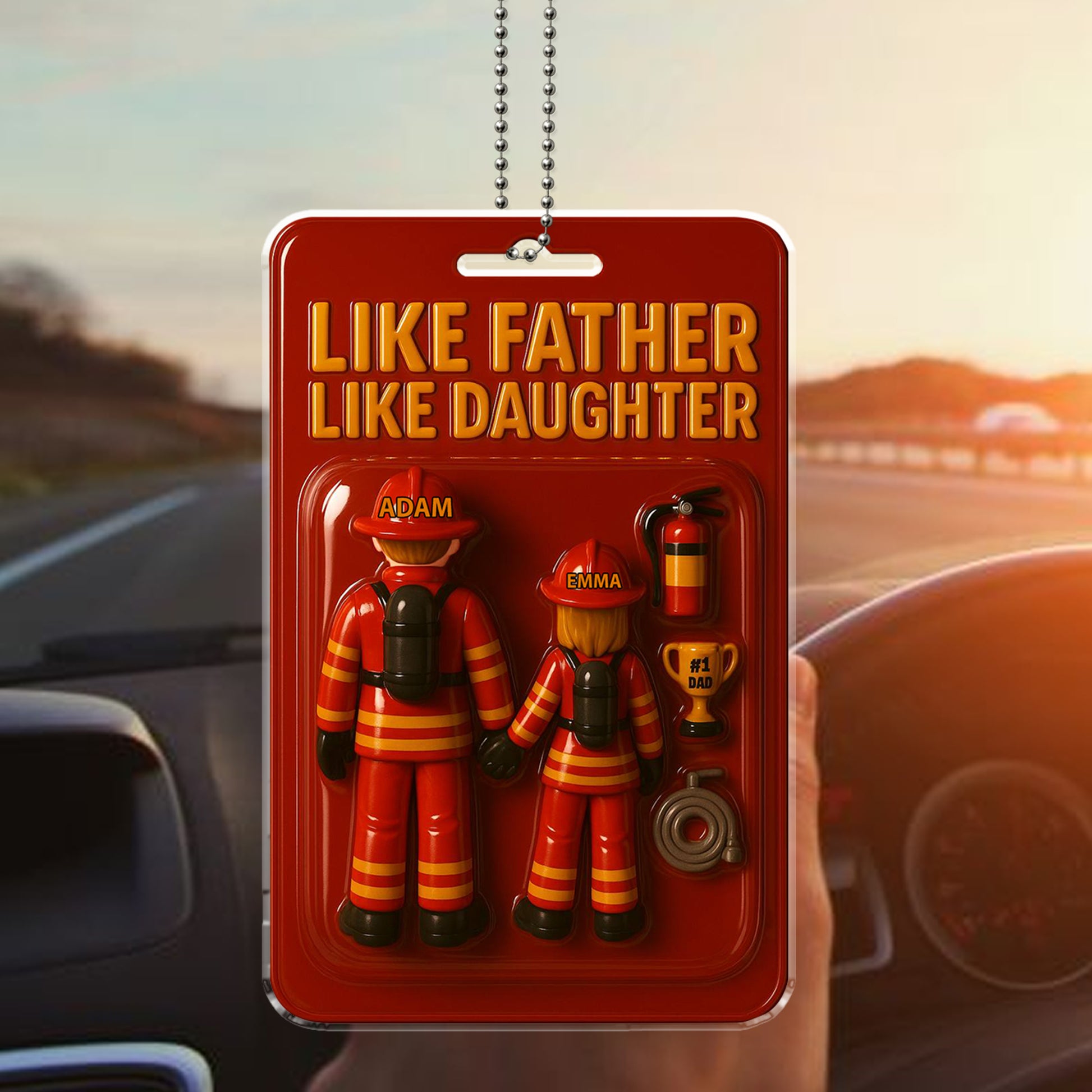 Firefighter Dad and Daughter Car Ornament - Personalized "Like Father Like Daughter