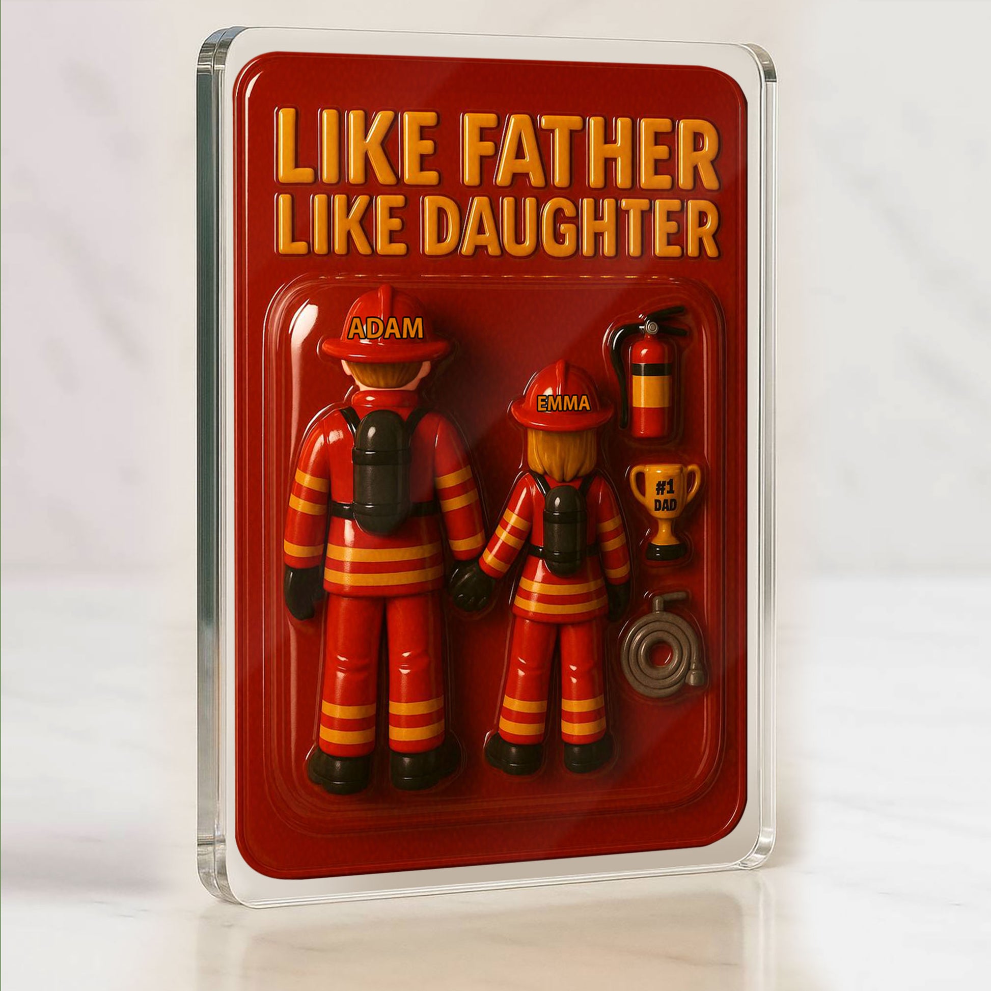 Firefighter Dad and Daughter Father's Day 3D Plaque - Personalized Gift Desk Decor
