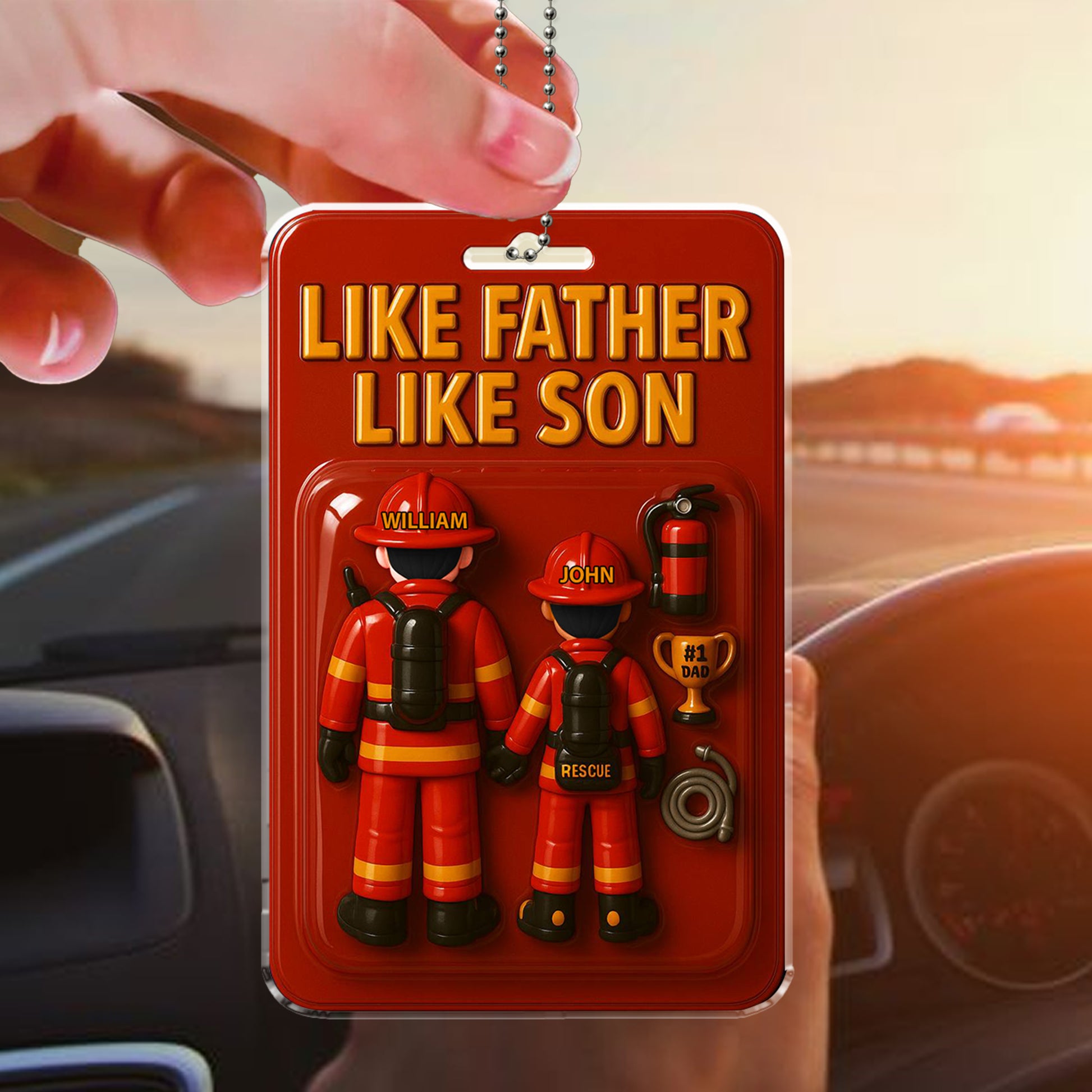 Firefighter Dad and Son Car Hanging Ornament – Top Father's Day Gift for Dads Who Save Lives