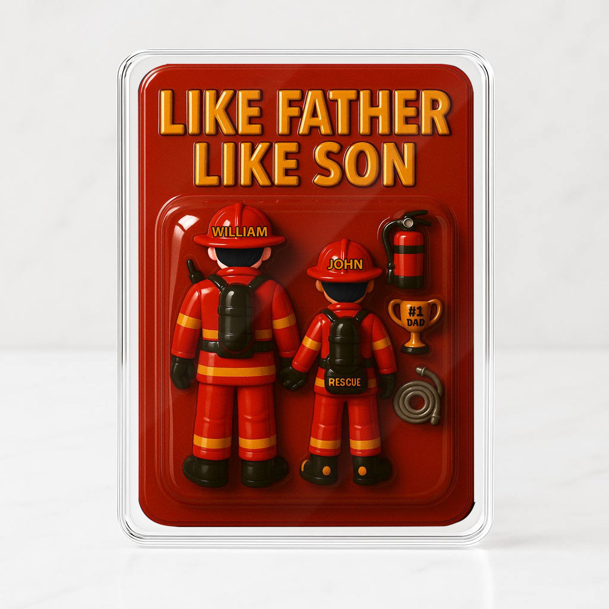 Firefighter Dad and Son Father's Day 3D Plaque - Personalized Fire Dept Gift Desk Decor