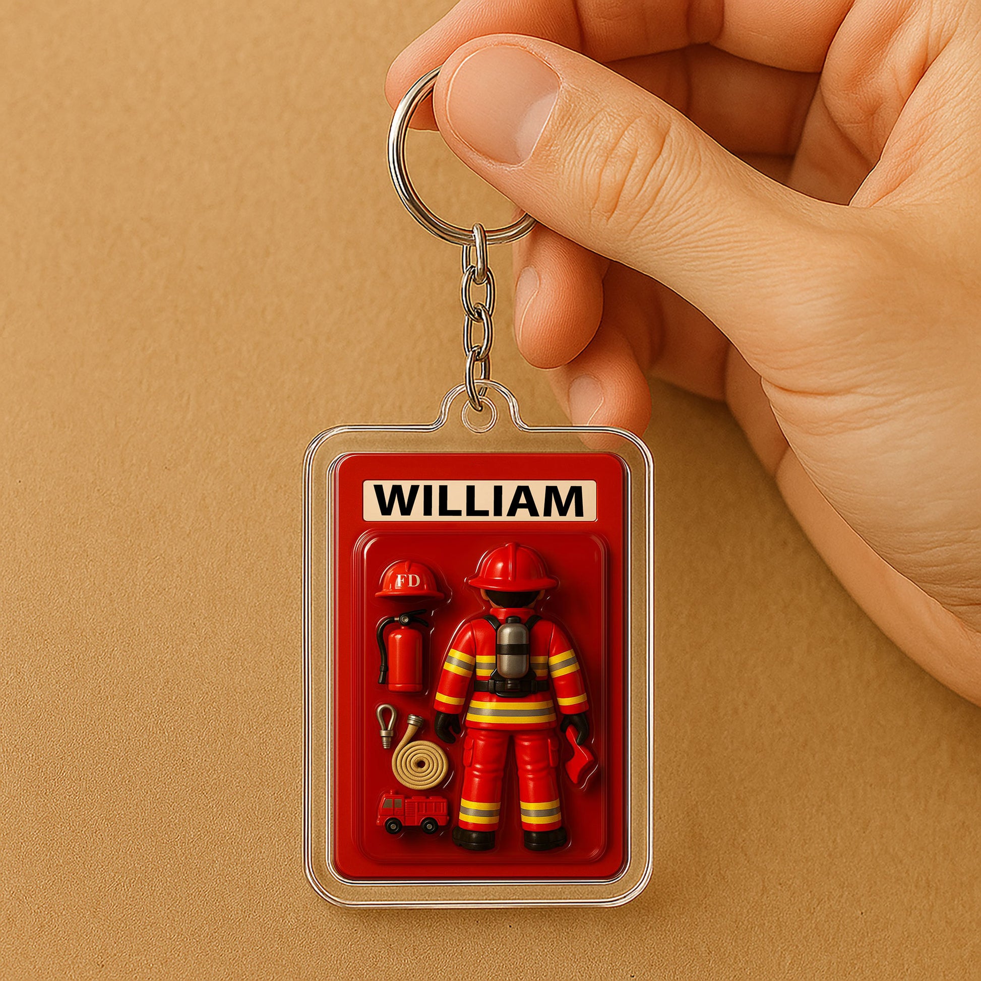 Firefighter Father's Day 3D Keychain - Personalized Fire Department Gift