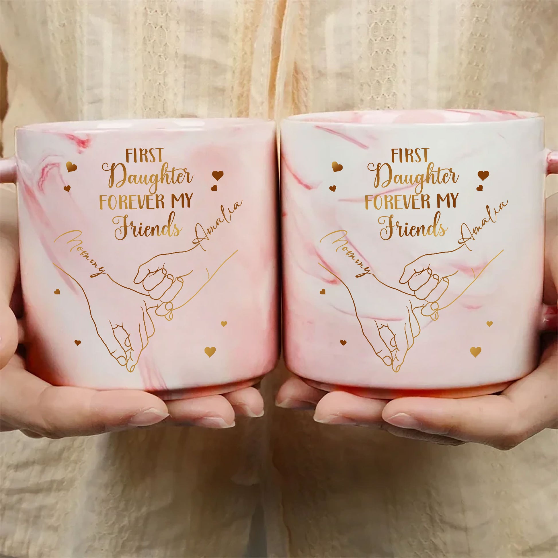 First My Daughter Forever My Friend Personalized Marble Mug - Mother and Daughters Gift, Customized Mug, Gift For Mom,