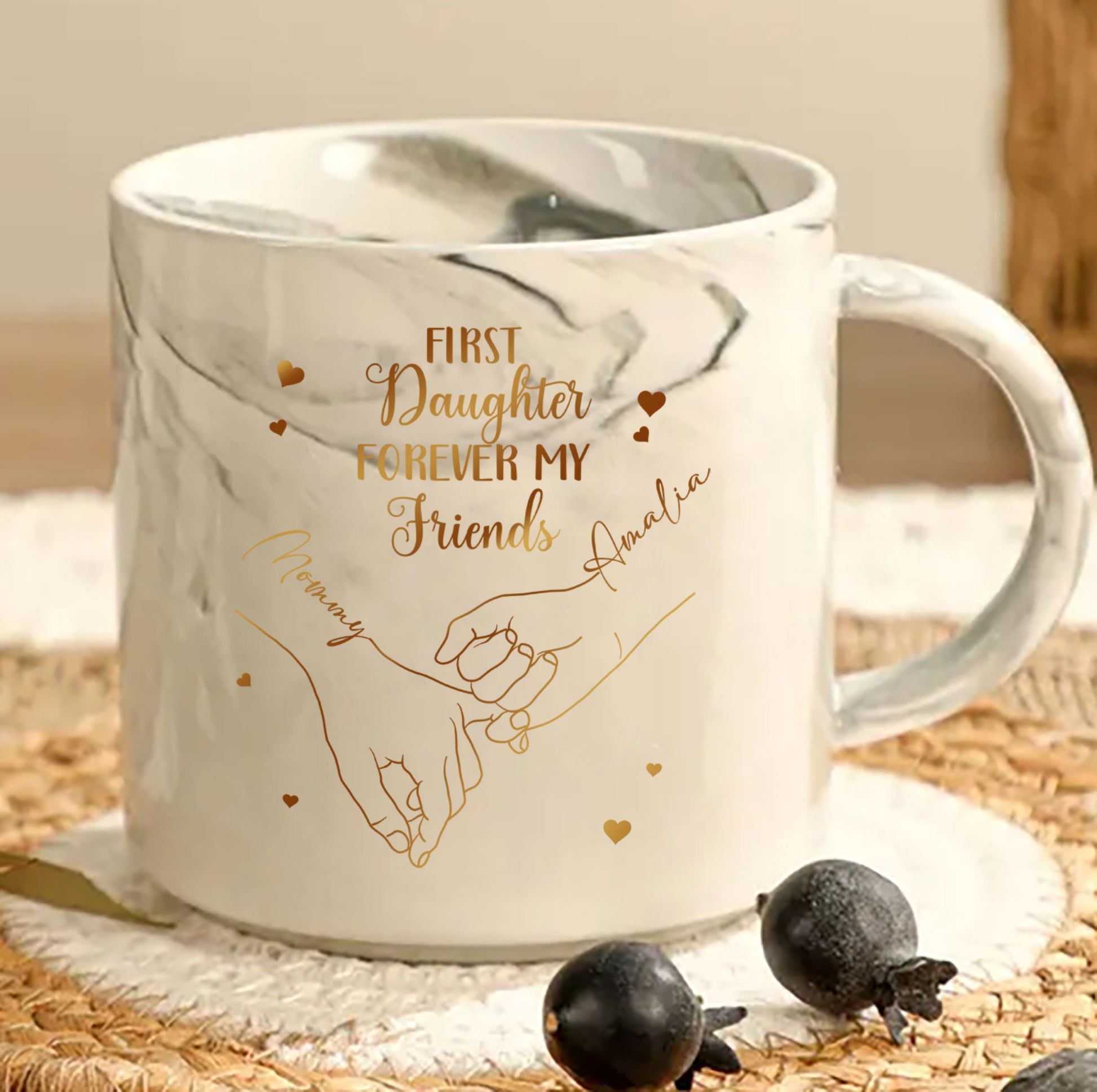 First My Daughter Forever My Friend Personalized Marble Mug - Mother and Daughters Gift, Customized Mug, Gift For Mom, Gift For Grandma, Gift For Daughter