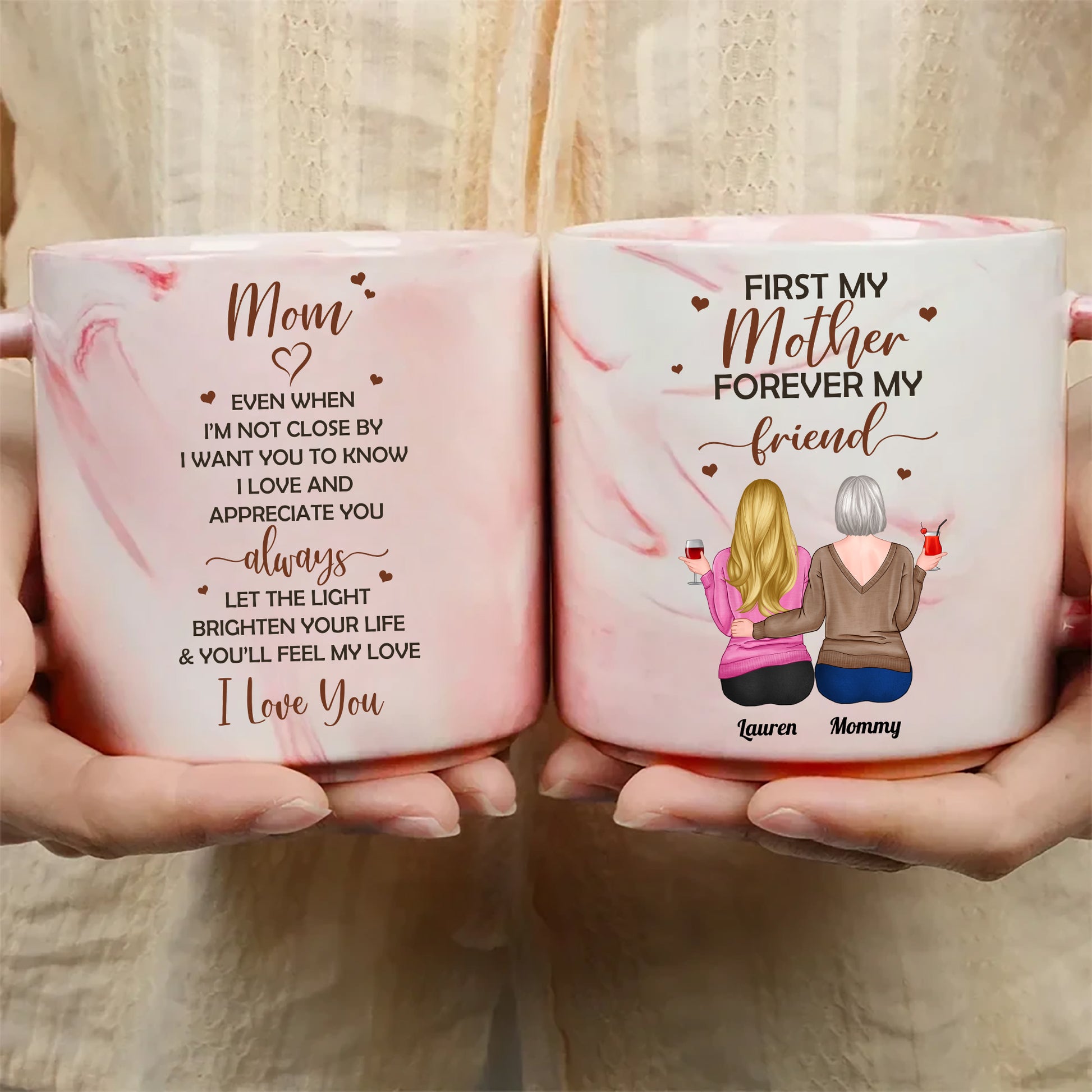 First My Mother Forever My Friend Mug Daughter and Mother 13.5oz Personalized Marble Mug, Custom Name Mug